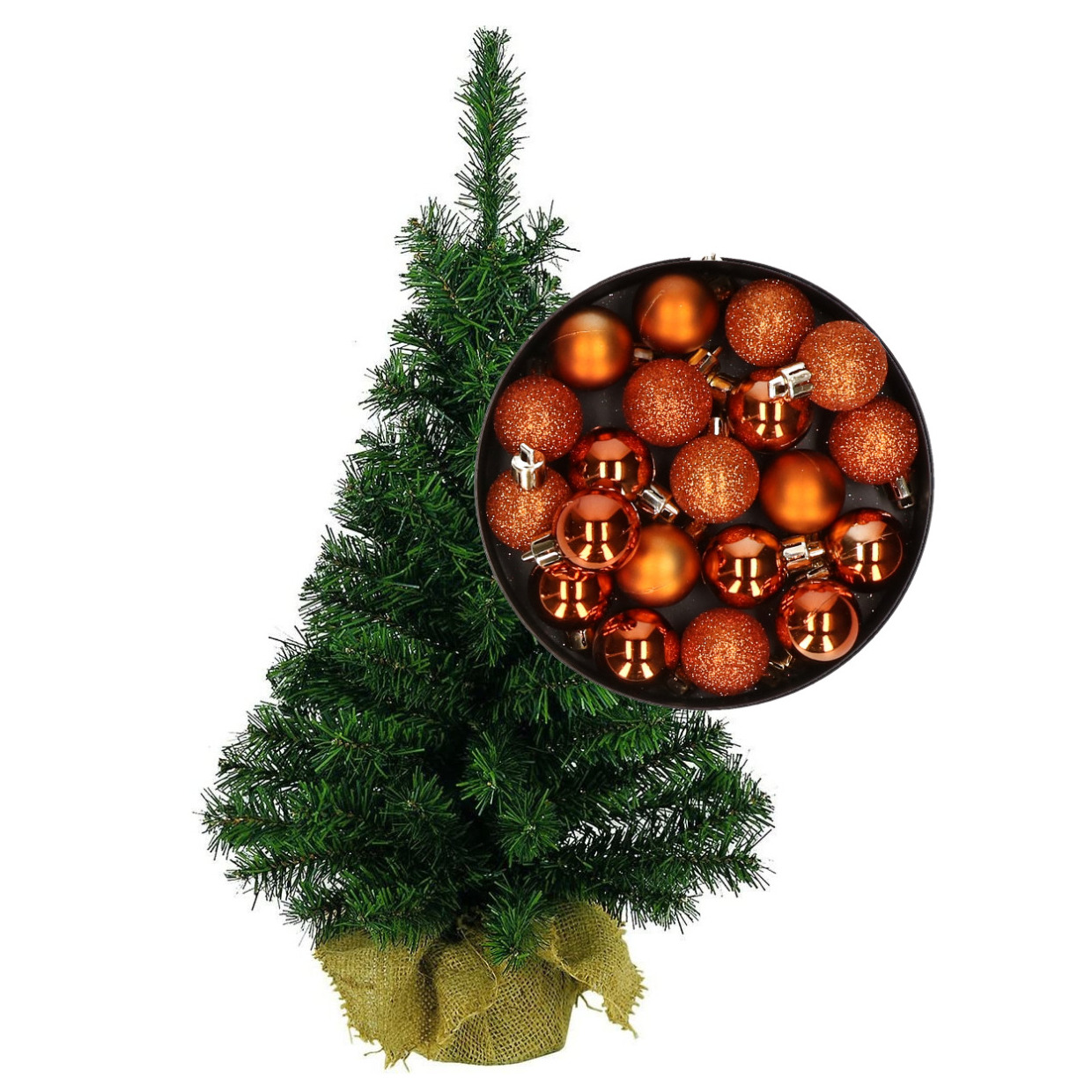 Mini kerstboom/kunst kerstboom H45 cm inclusief kerstballen oranje -