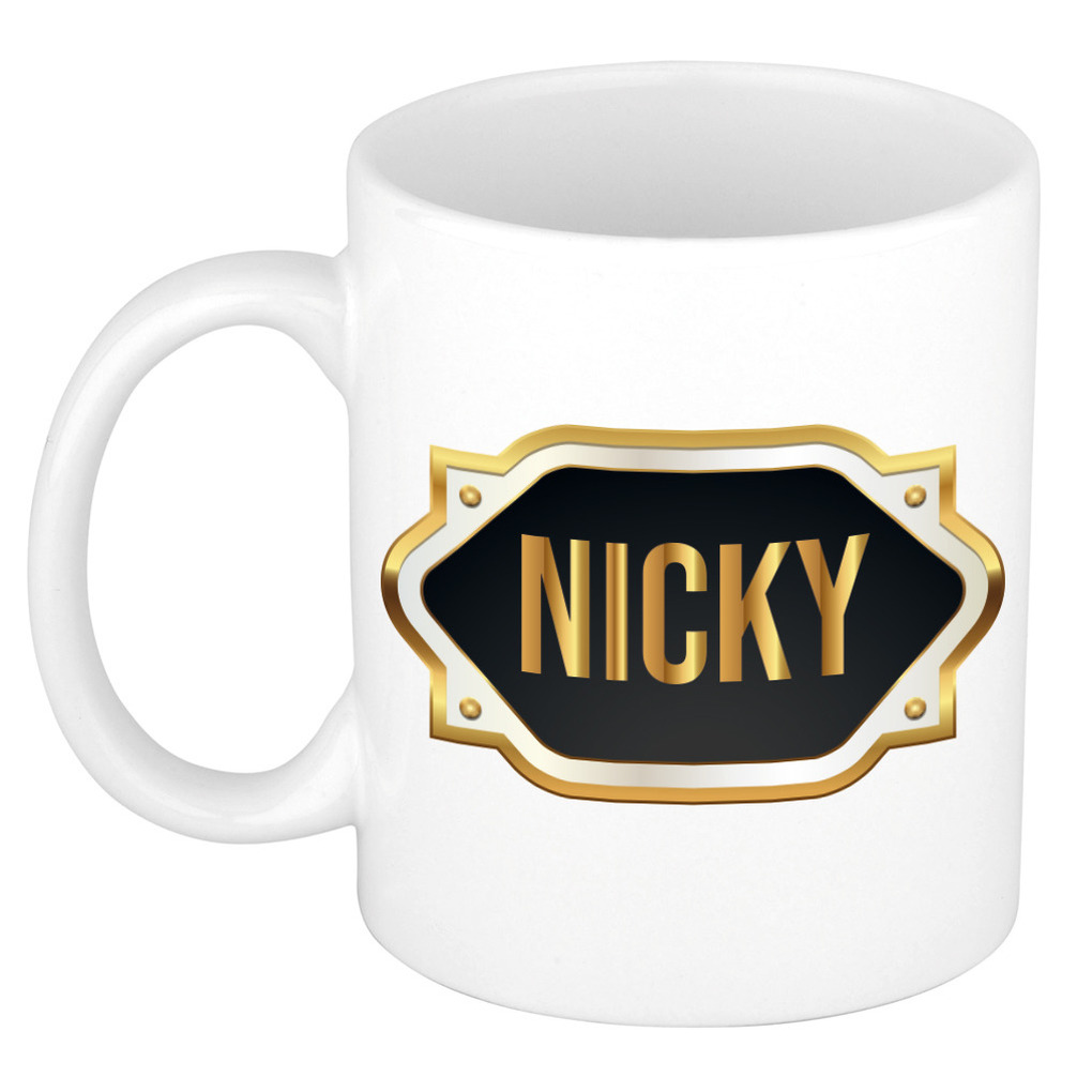Nicky naam / voornaam kado beker / mok met goudkleurig embleem