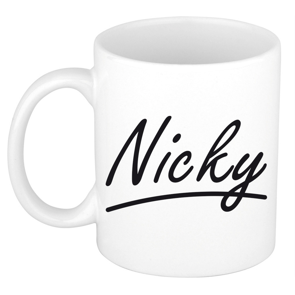 Nicky voornaam kado beker / mok sierlijke letters - gepersonaliseerde mok met naam