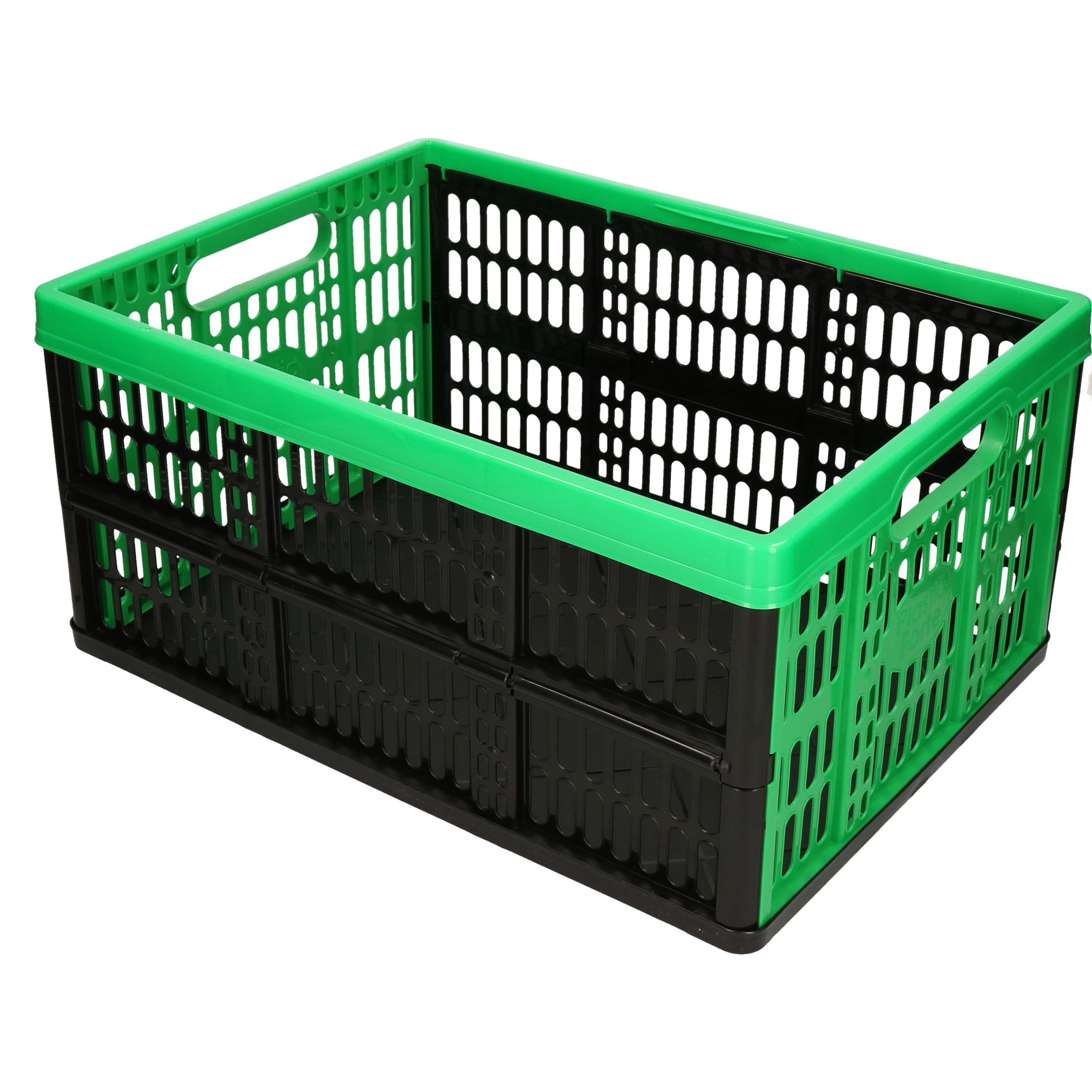 Opvouwbare kratten/inklapbare boodschappen kisten zwart/groen 48 x 35 x 24 cm - klapkratten - 32 liter inhoud