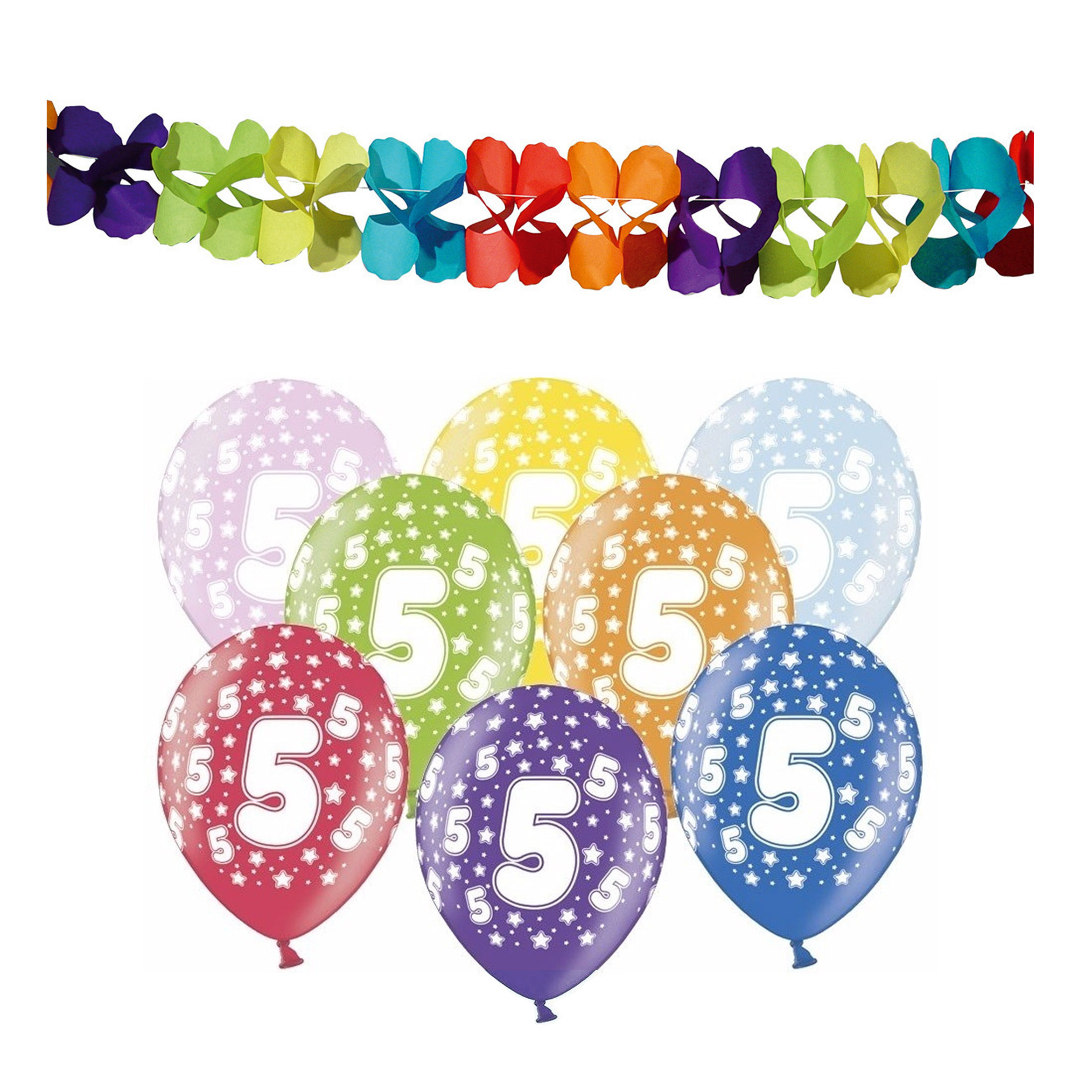 Partydeco 5e jaar verjaardag feestversiering set - Ballonnen en slingers