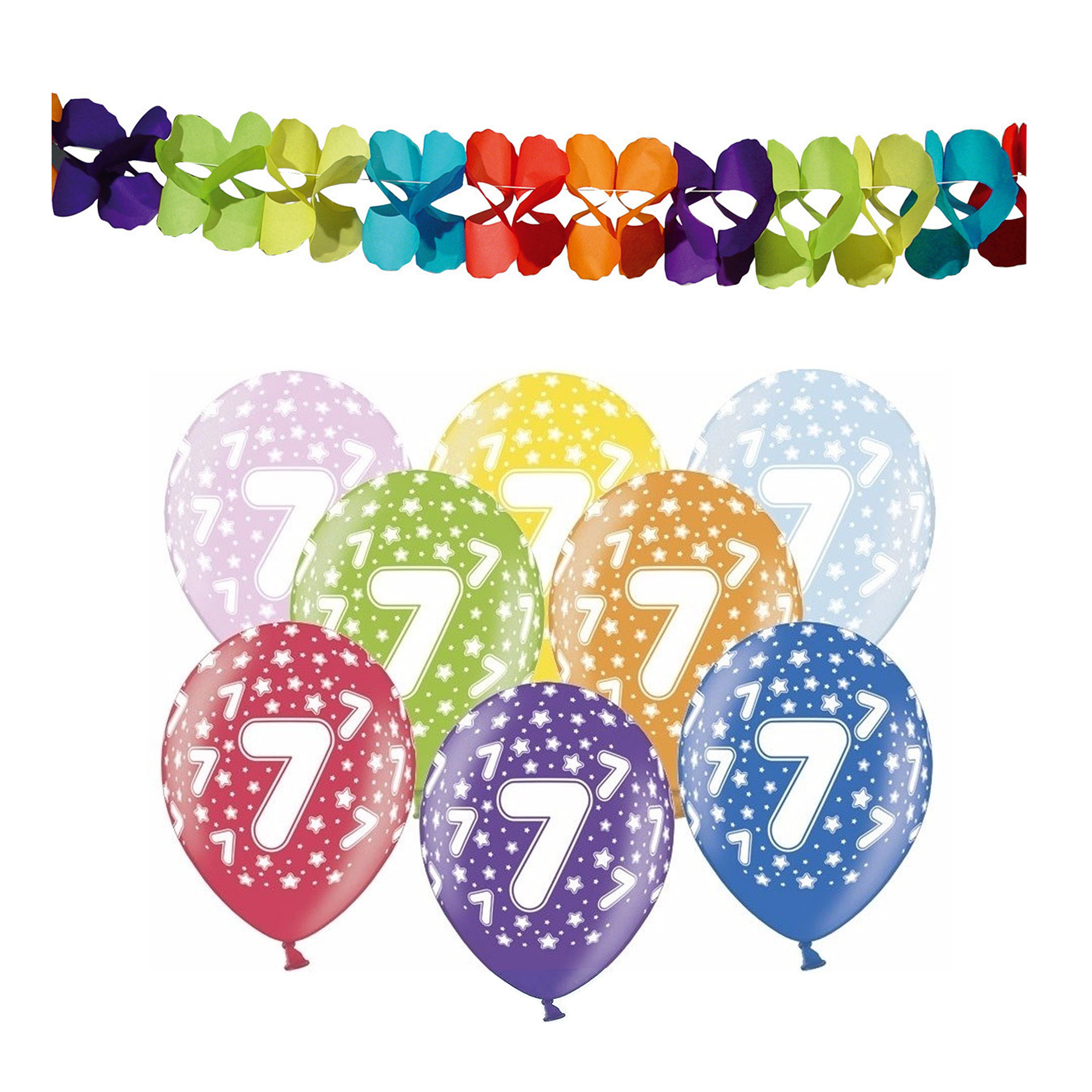 Partydeco 7e jaar verjaardag feestversiering set - Ballonnen en slingers -
