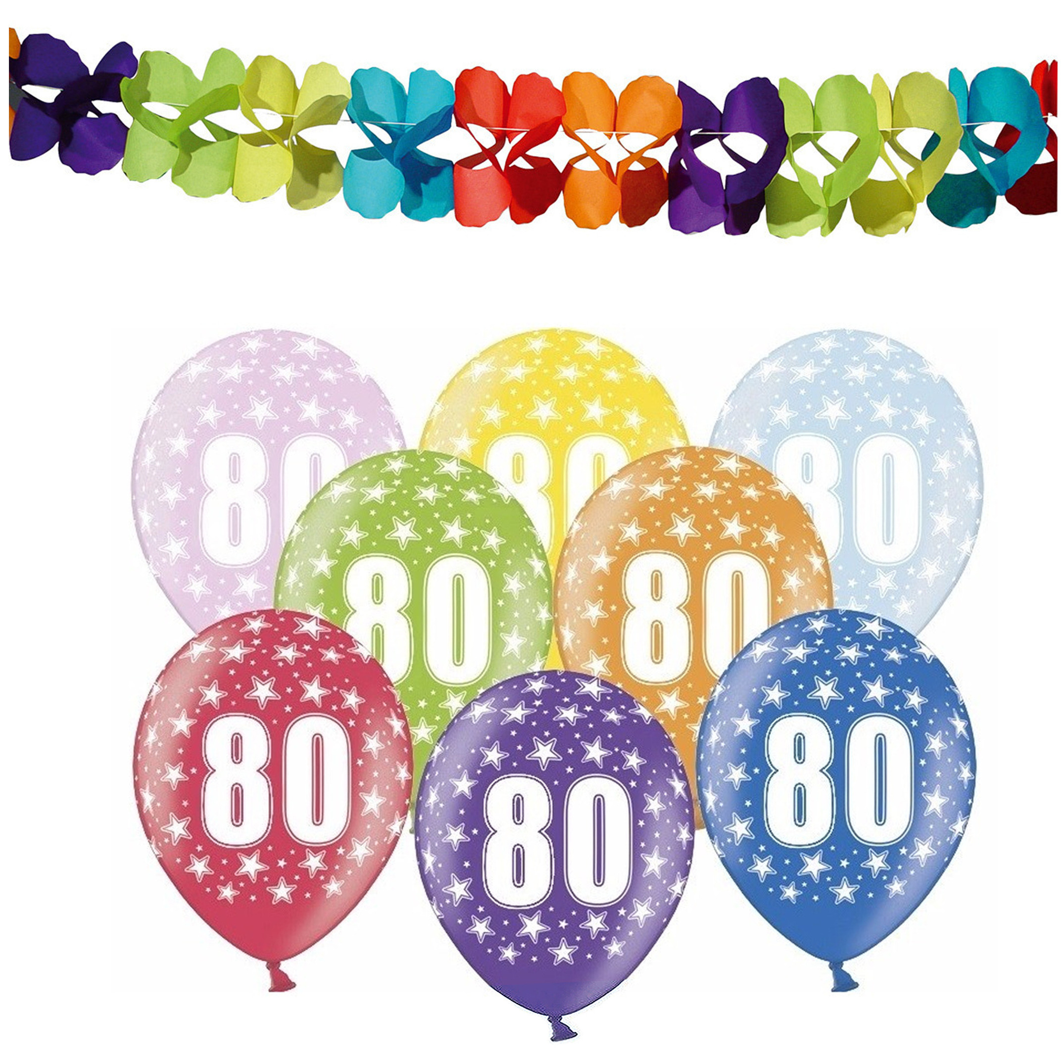 Partydeco 80e jaar verjaardag feestversiering set - Ballonnen en slingers