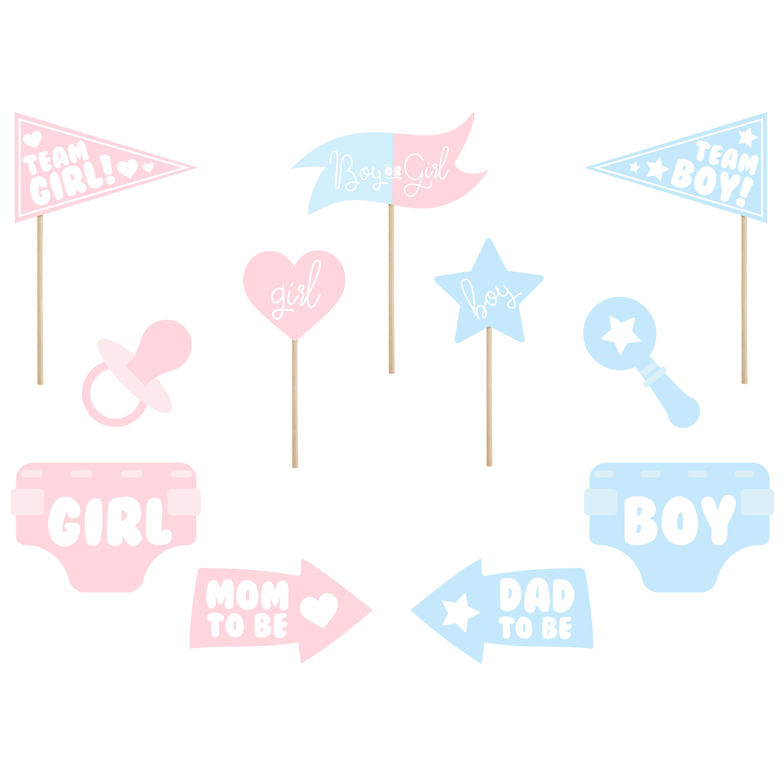 PartyDeco gender reveal foto prop set - 11-delig - babyshower thema feest - photo booth -