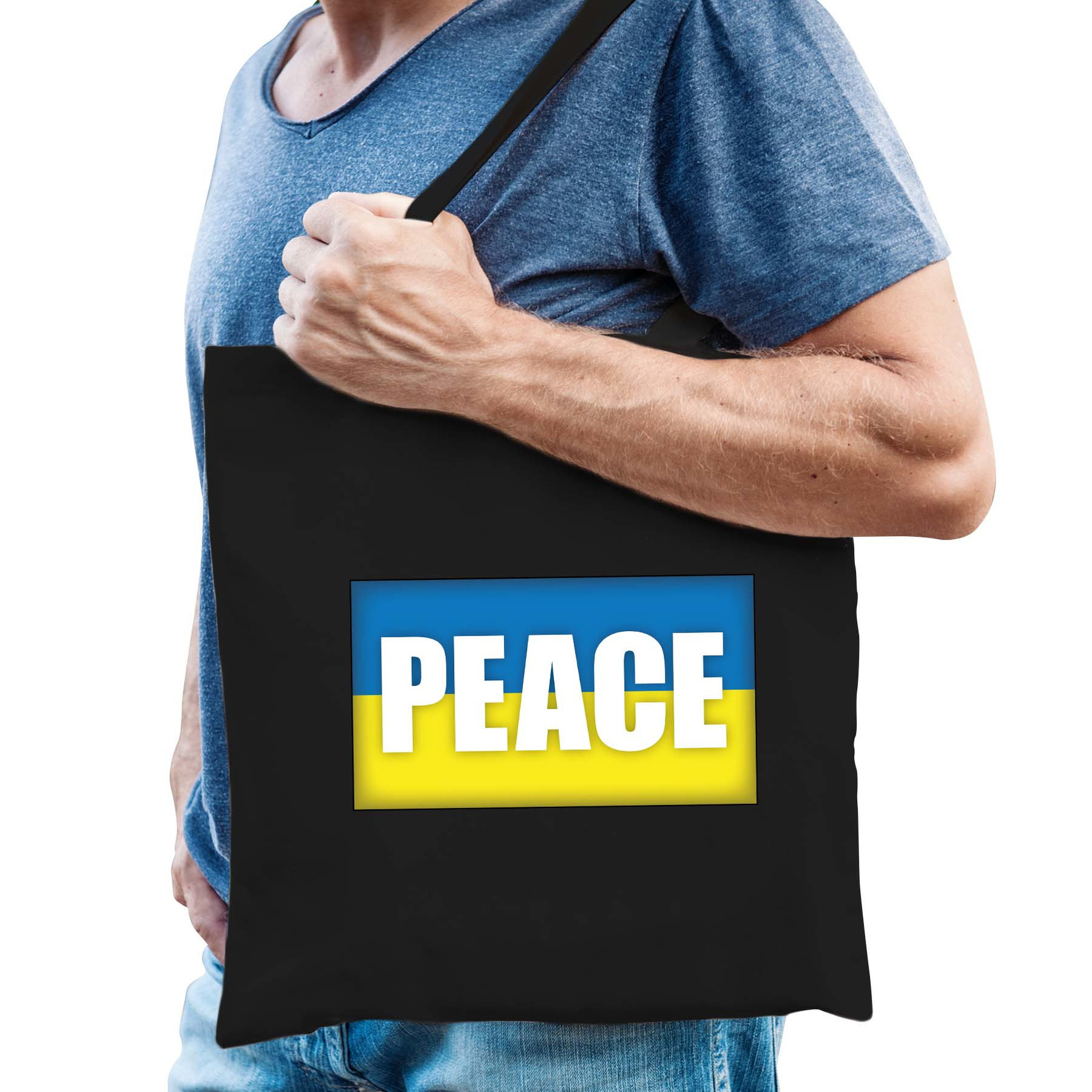 Peace tas zwart volwassenen - Oekraine tasje met Oekraiense vlag -