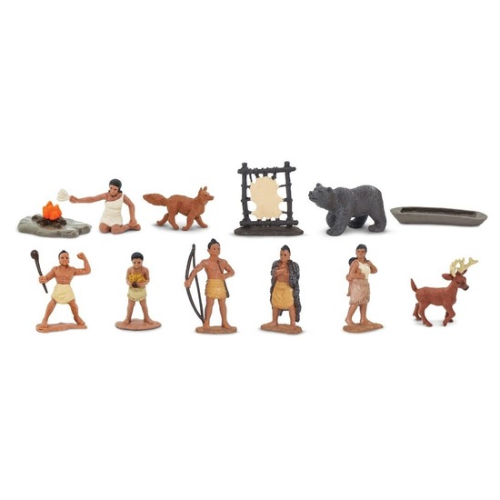 Plastic speelgoed figuren indianen en dieren -