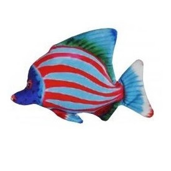 Pluche tropische vis blauw rood gestreept 25 cm -