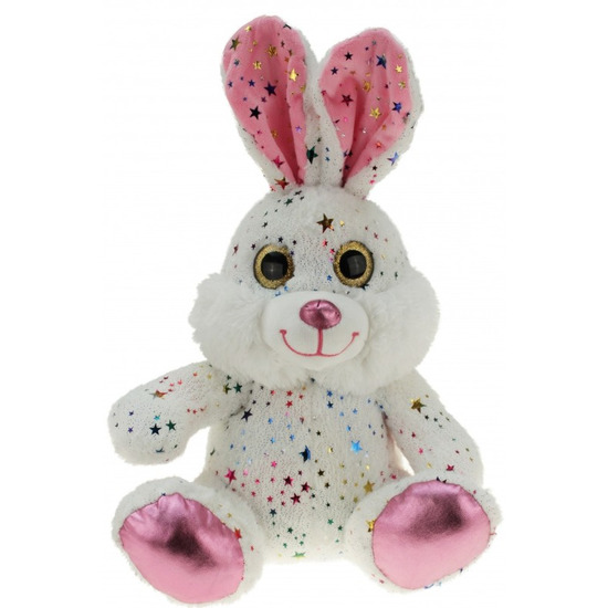 Pluche witte paashaas/hazen knuffel met metallic sterretjes 25 cm speelgoed - Wit haasje knuffeldier - Haas/konijn Pasen
