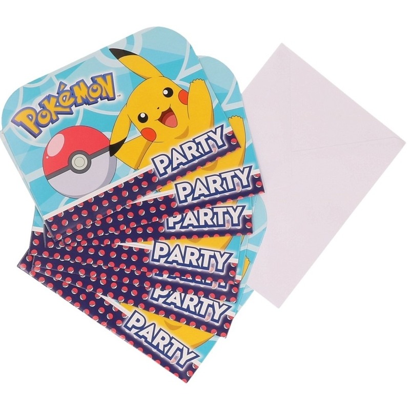 Pokemon verjaardags uitnodigingen 16 stuks -