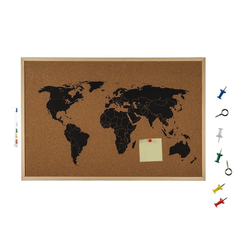 Prikborden met wereldkaart 60 cm -
