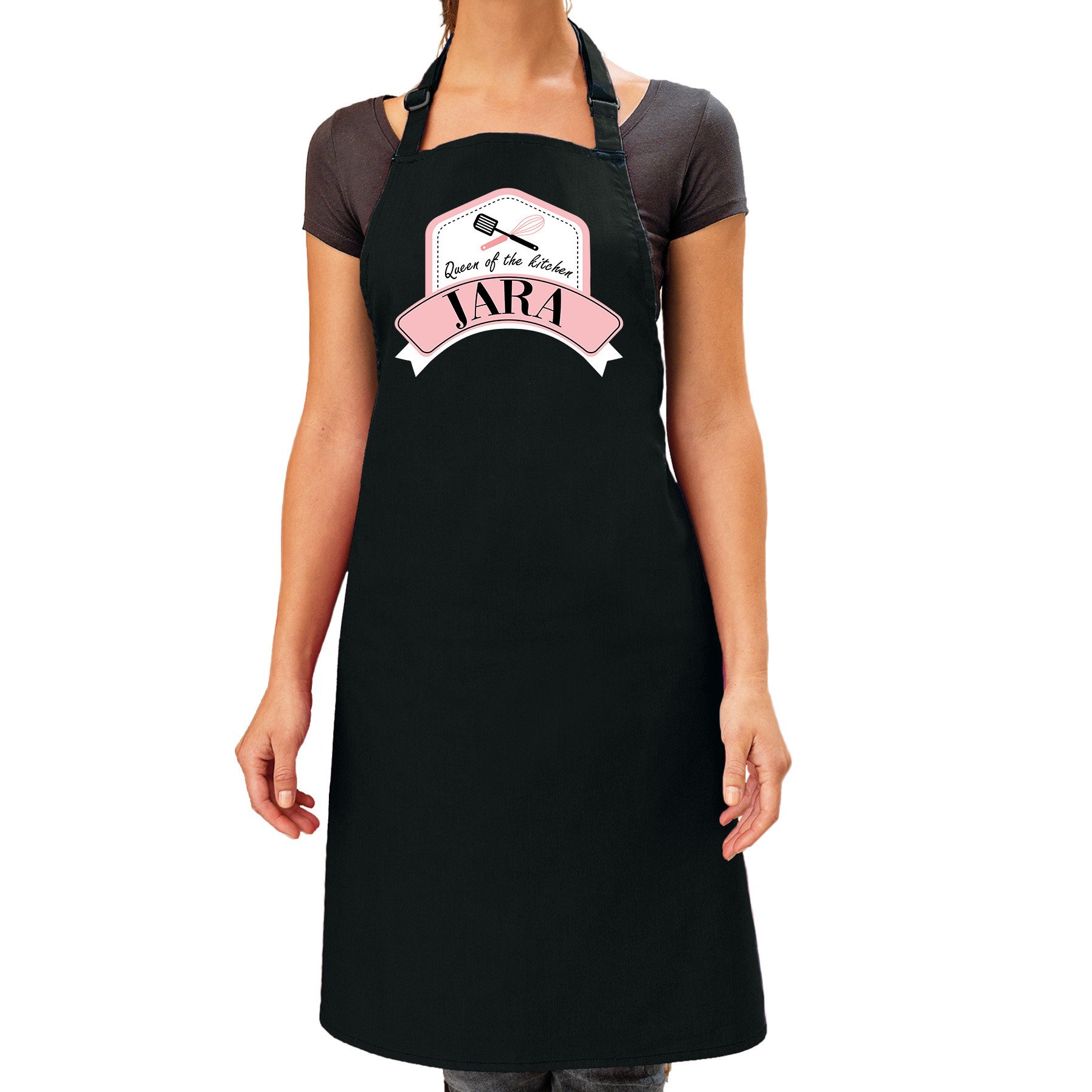 Queen of the kitchen Jara keukenschort/ barbecue schort zwart voor dames