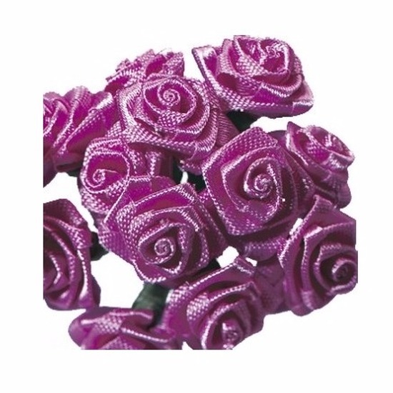 Rayher Decoratie roosjes satijn - bosje van 12x - paars - 12 cm - hobby/DIY bloemetjes