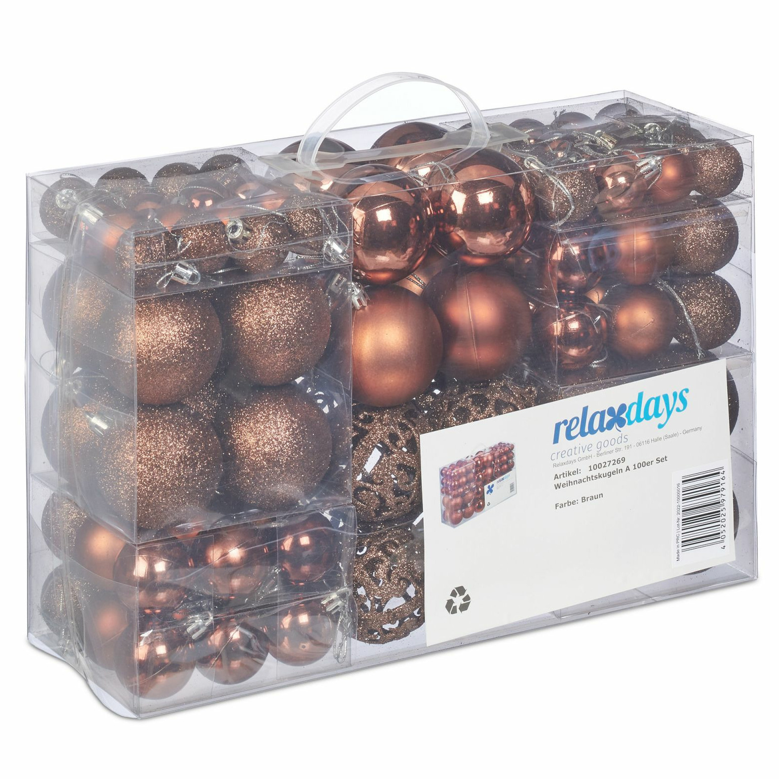 Relaxdays kerstballen - 100x st - bruin - 3, 4 en 6 cm - kunststof -