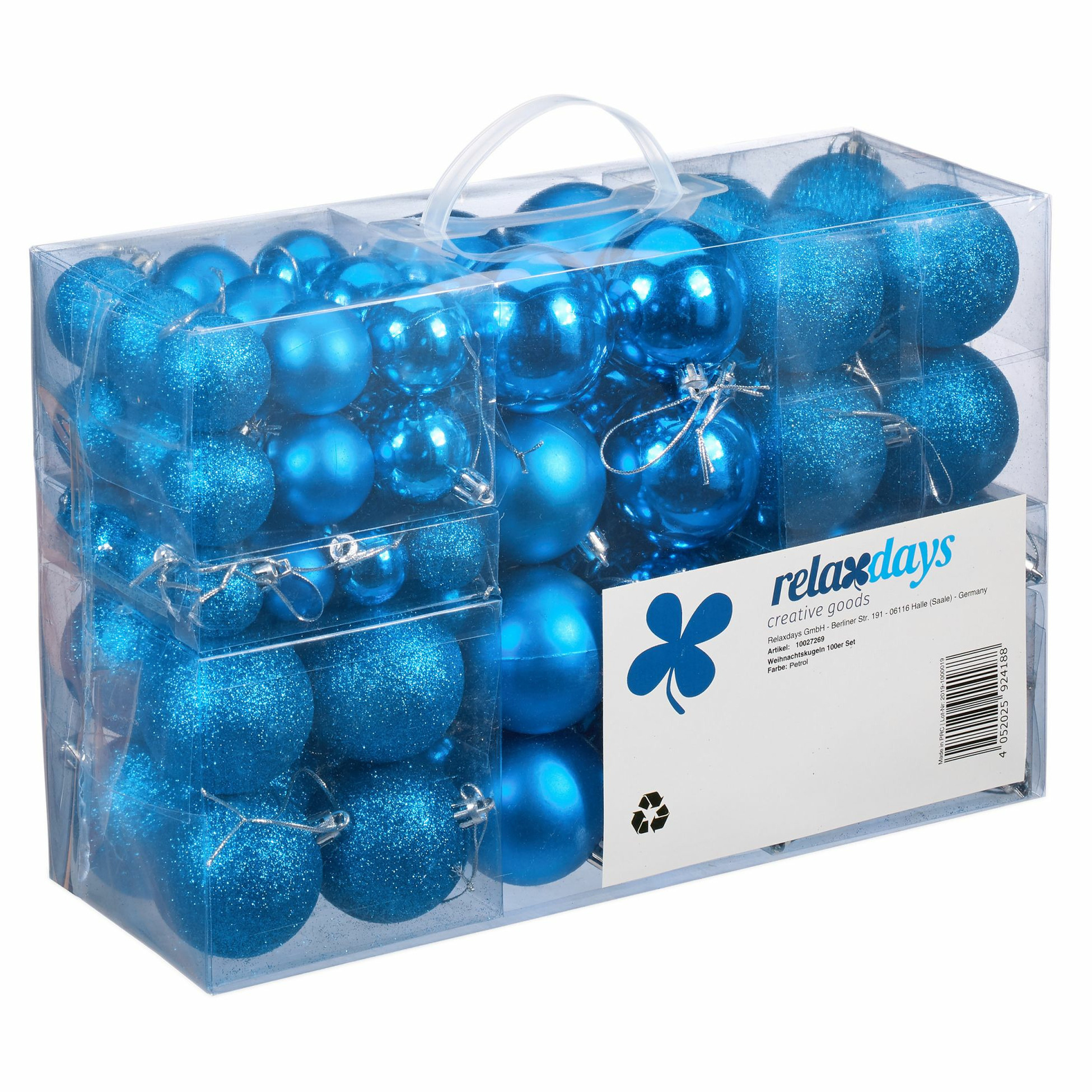 Relaxdays kerstballen - 100x st - intens blauw - 3, 4 en 6 cm - kunststof -