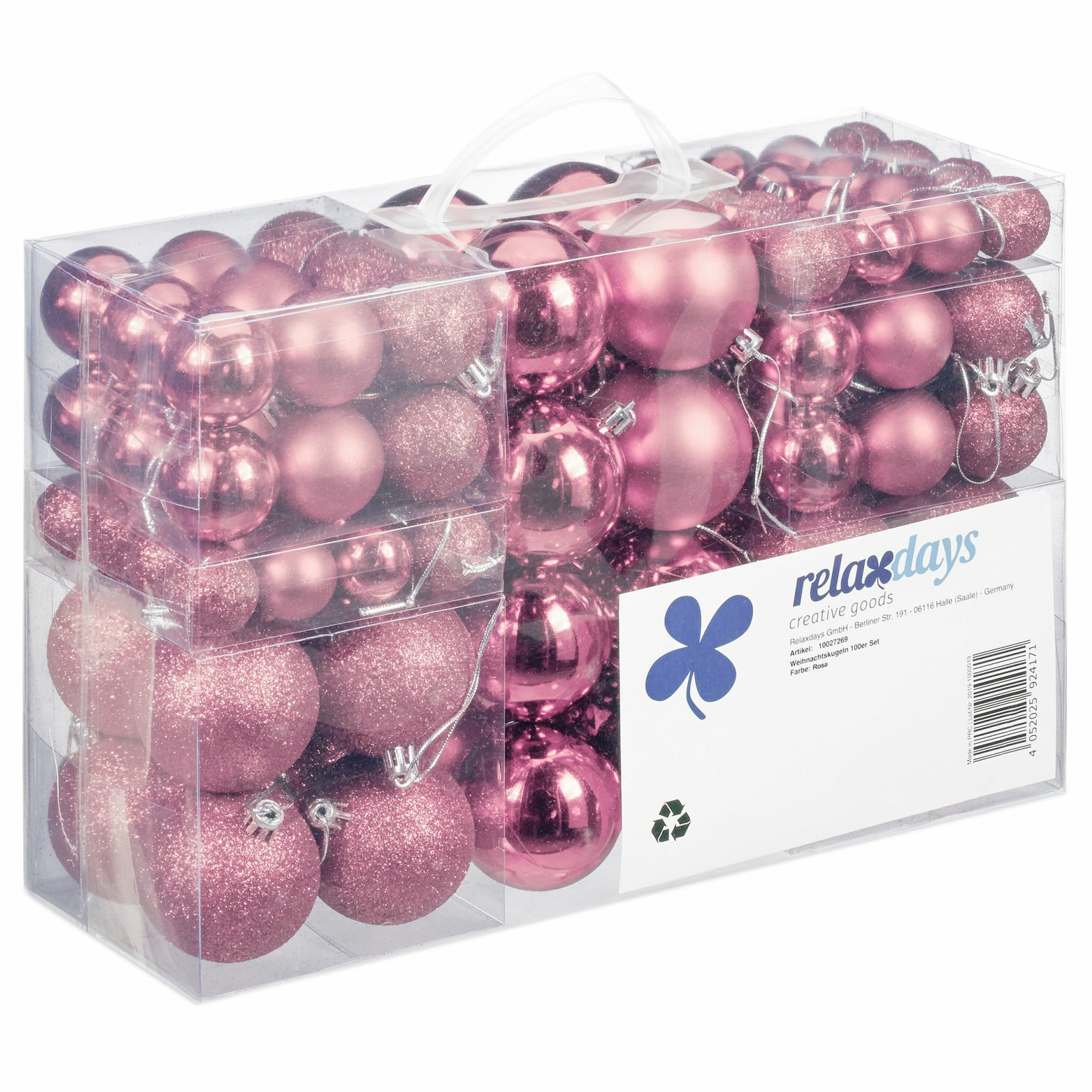 Relaxdays kerstballen - 100x st - roze - 3, 4 en 6 cm - kunststof -