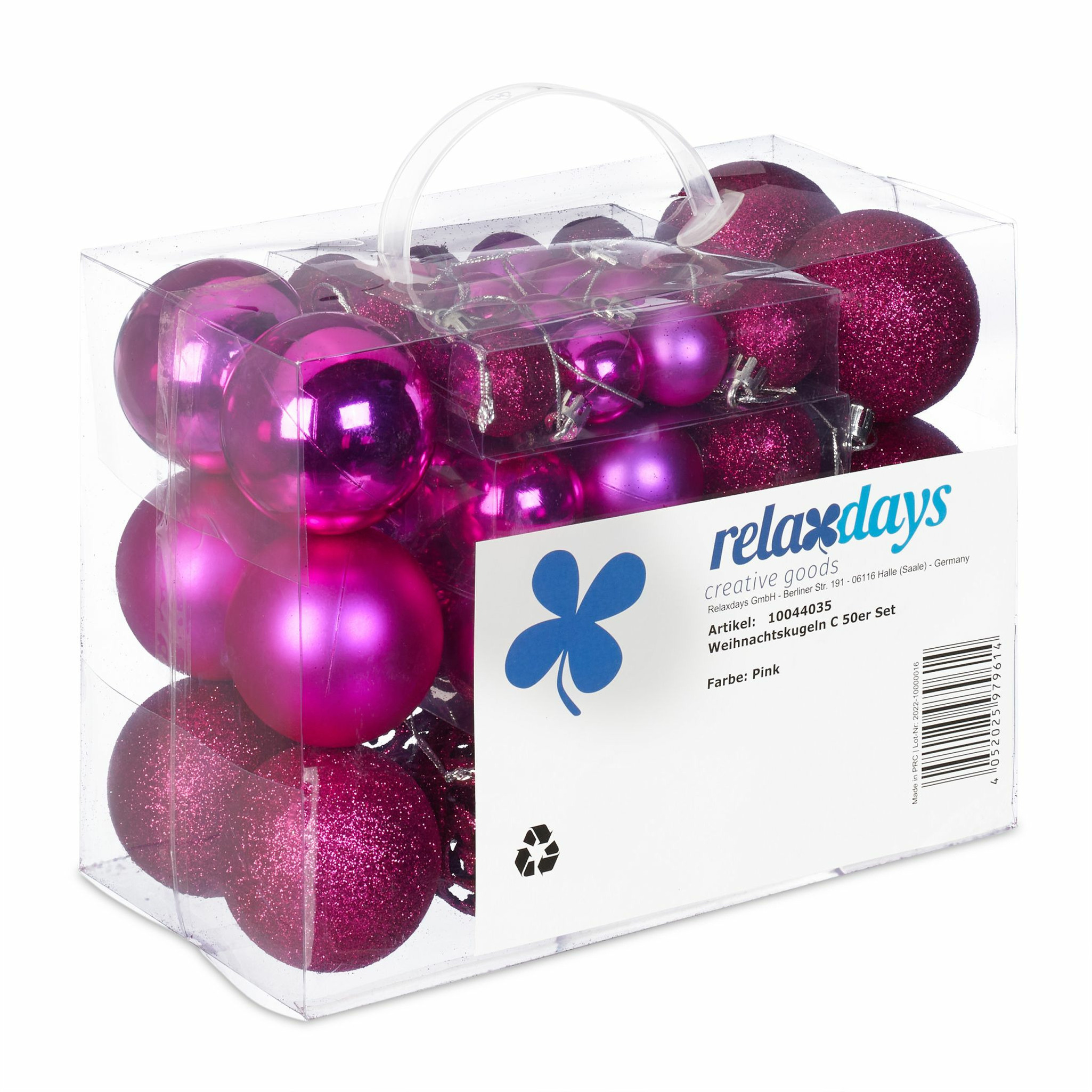Relaxdays kerstballen - 50x st - fuchsia roze - 3, 4 en 6 cm - kunststof -