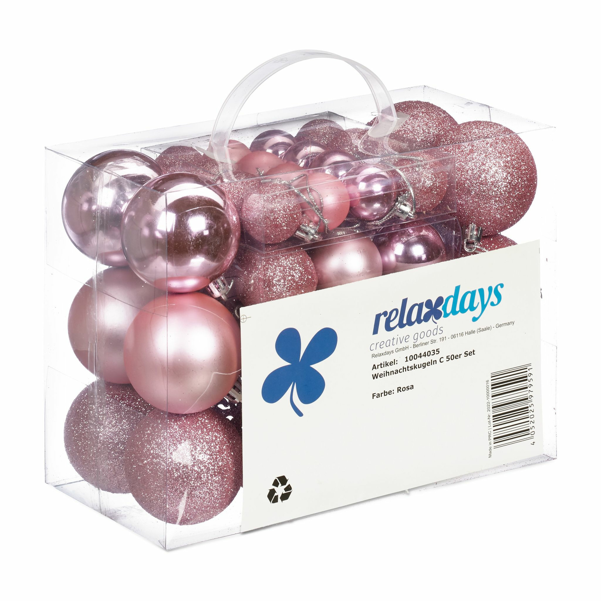 Relaxdays kerstballen - 50x st - lichtroze - 3, 4 en 6 cm - kunststof
