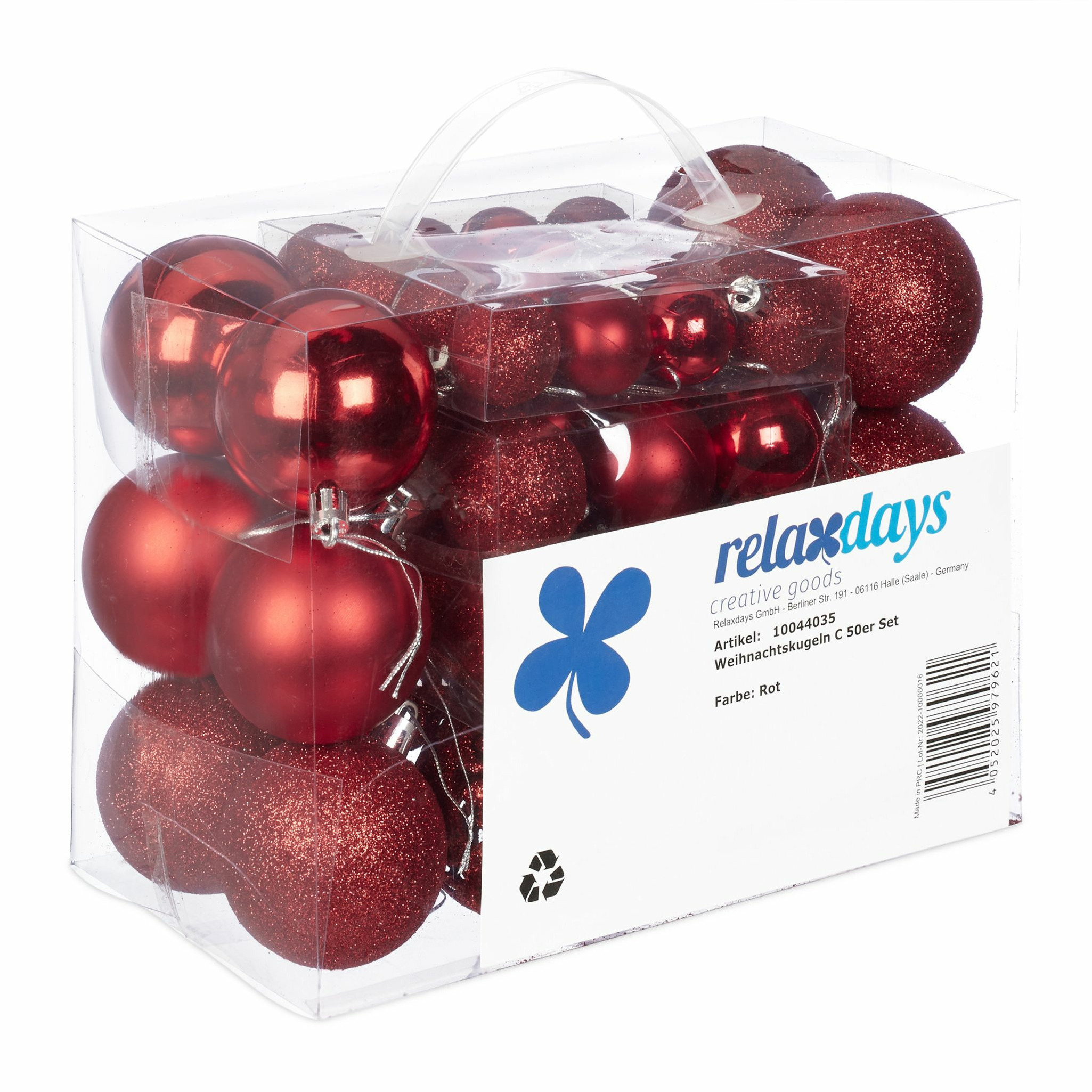 Relaxdays kerstballen - 50x st - rood - 3, 4 en 6 cm - kunststof -