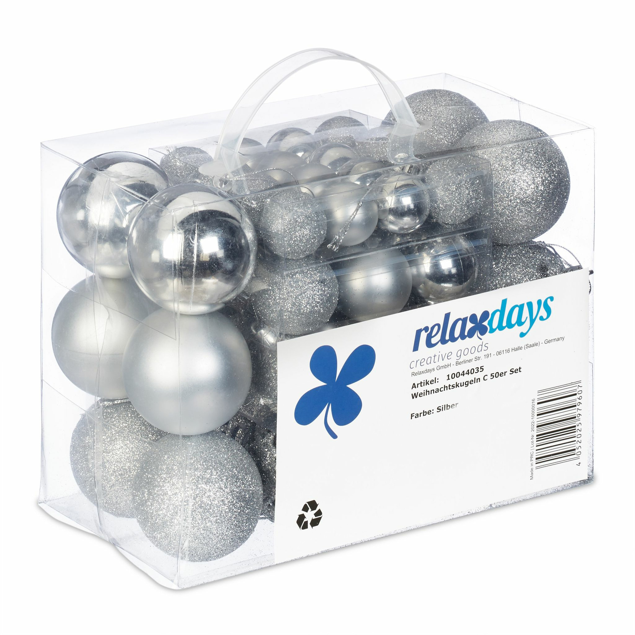 Relaxdays kerstballen - 50x st - zilver - 3, 4 en 6 cm - kunststof -