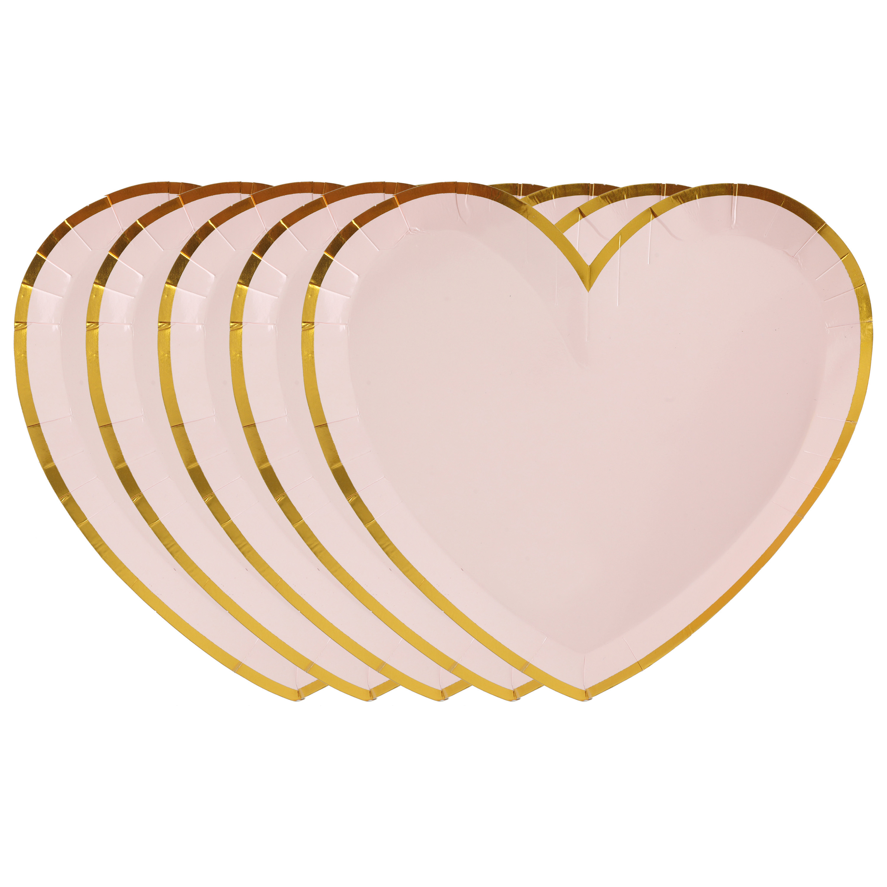 Santex feest wegwerpbordjes - hartje - 50x stuks - 23 cm - roze/goud