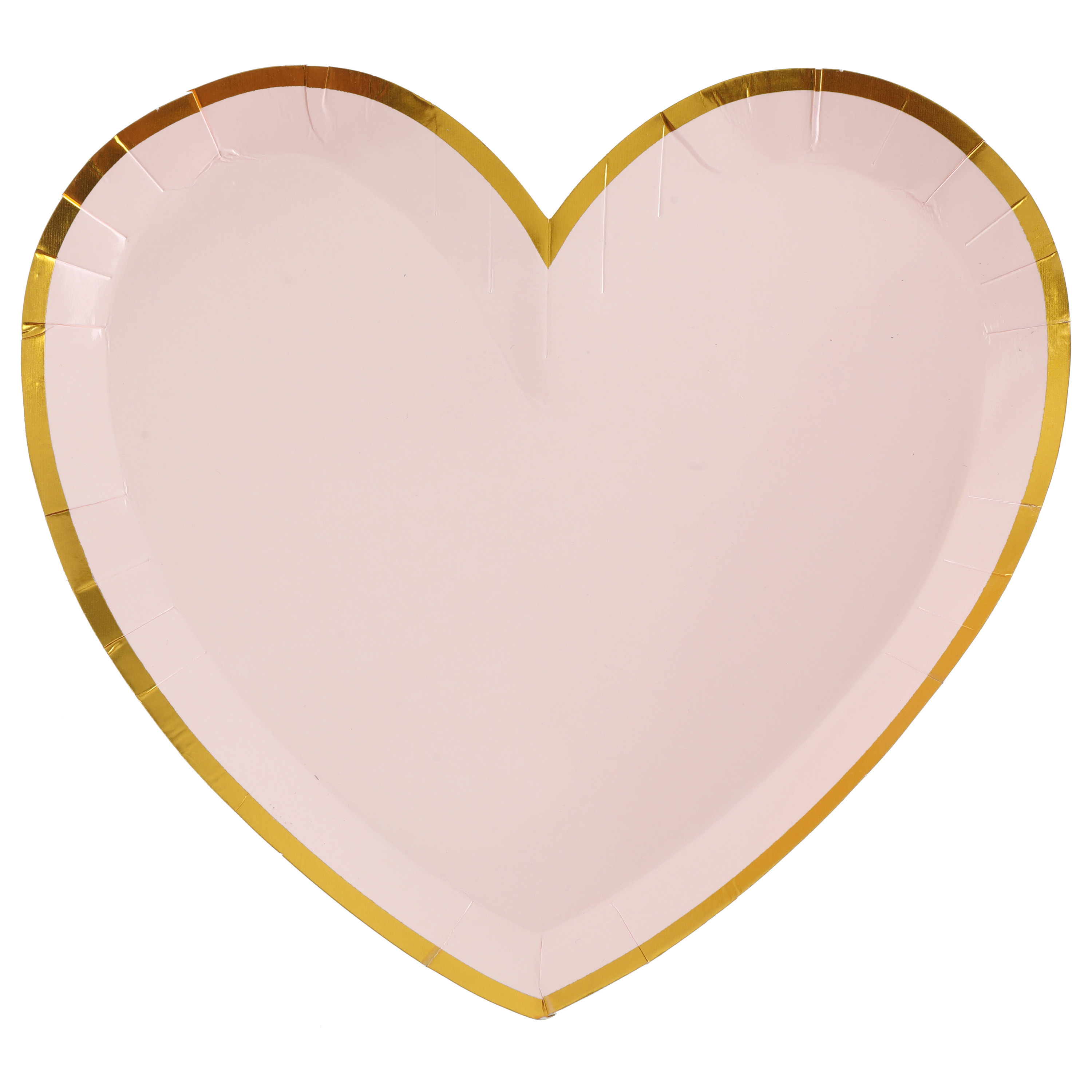 Santex wegwerpbordjes hartje - Babyshower meisje - 10x stuks - 23 cm - roze/goud