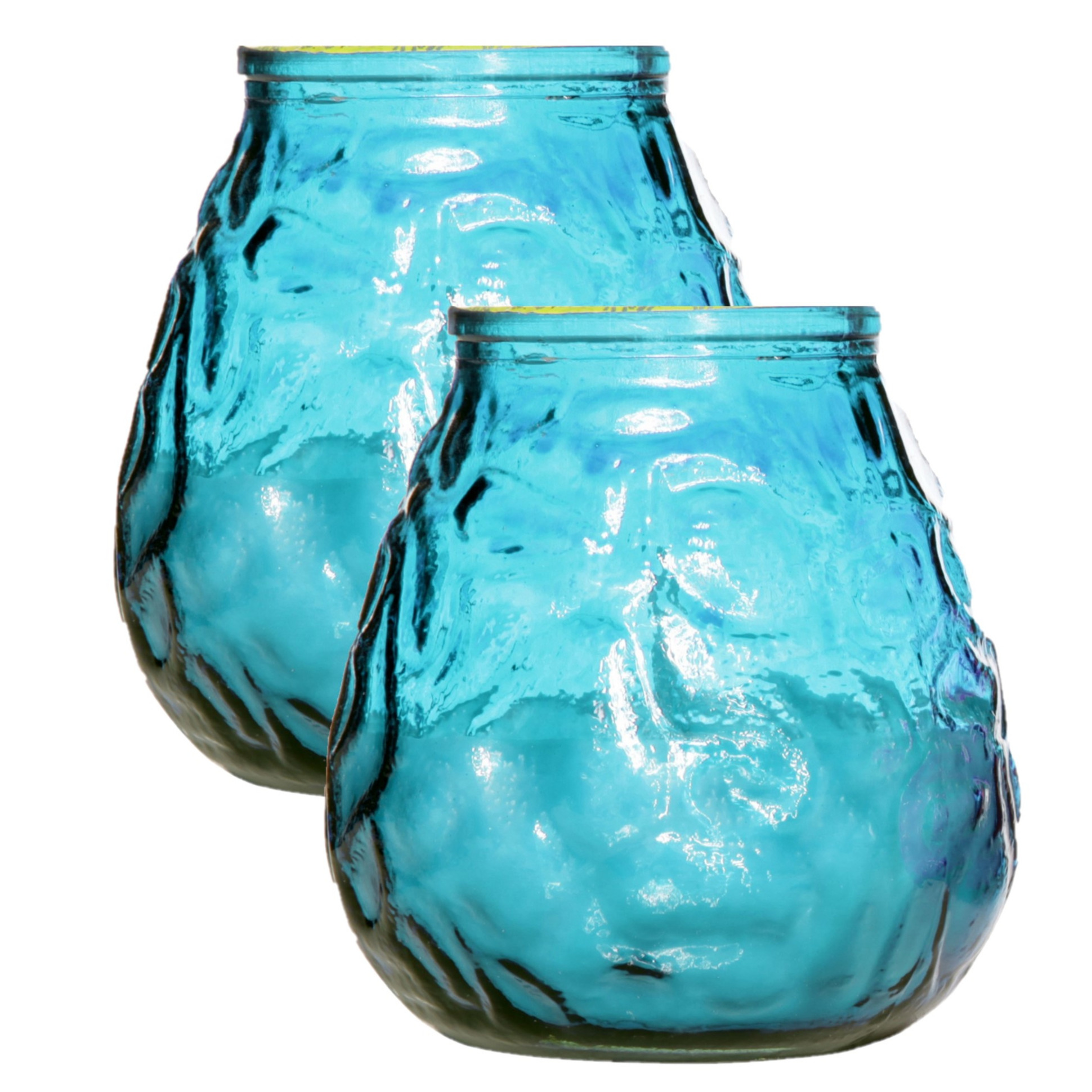 Set van 2x stuks blauwe Lowboy buiten tuin tafel sfeer kaarsen 10 cm 40 branduren in glas -