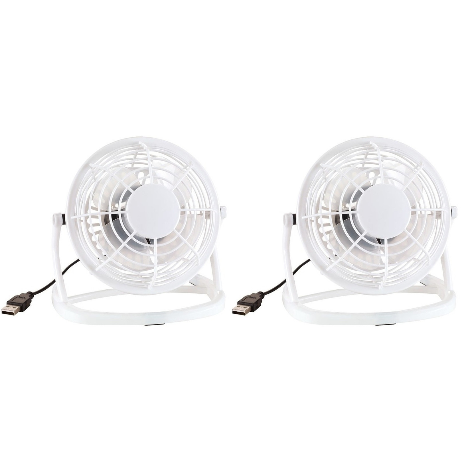 Set van 2x stuks mini ventilator wit 14 cm - USB aansluiting - Tafelventilator - Bureau ventilator