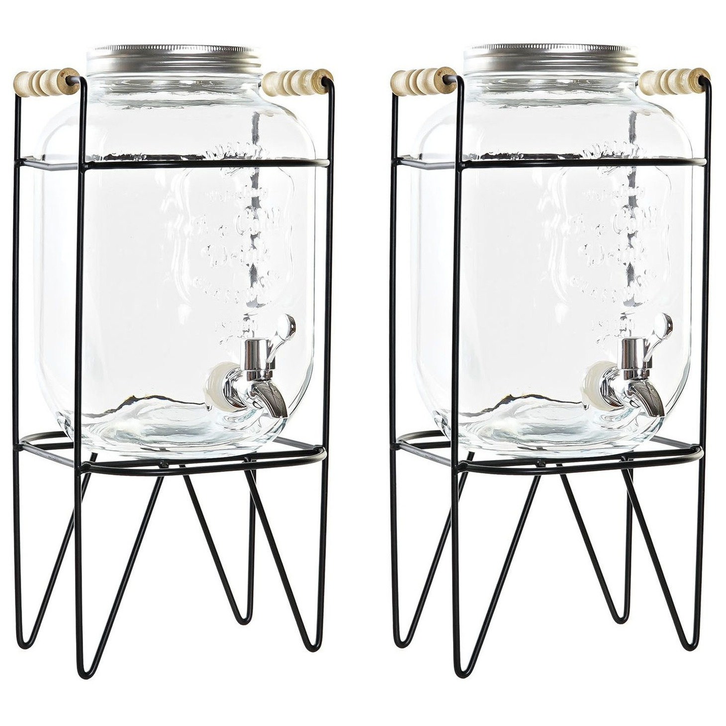Set van 2x stuks glazen drank dispensers 4 liter met schroefdop en standaard - Sapdispenser - Drankdispenser