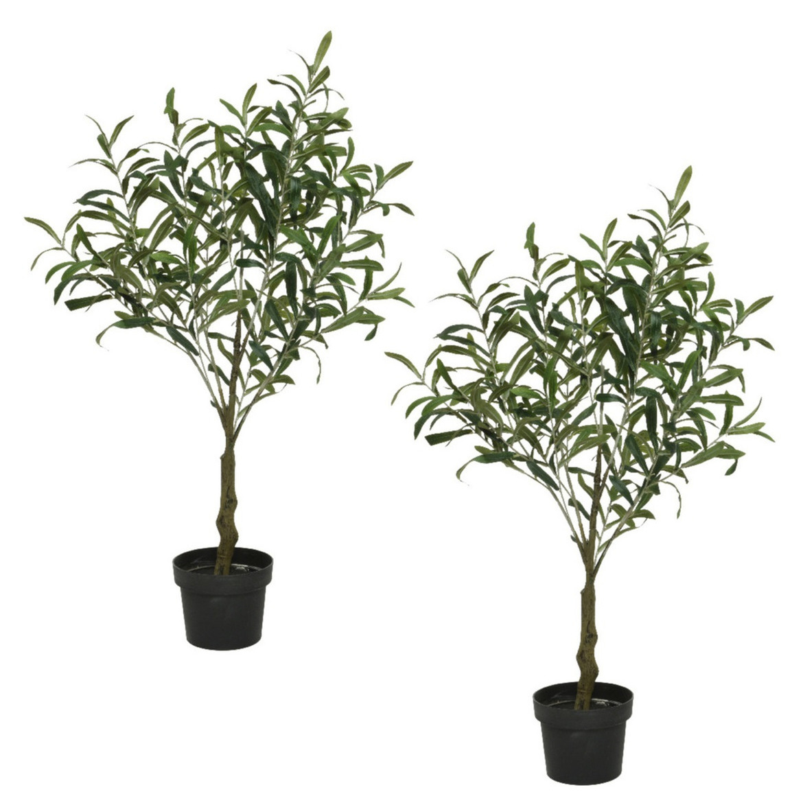 Set van 2x stuks groene olijfbomen kunstplanten/kunstbomen 90 cm - Kamerplant kunstplanten/nepplanten - Olijfplanten/olijf bomen