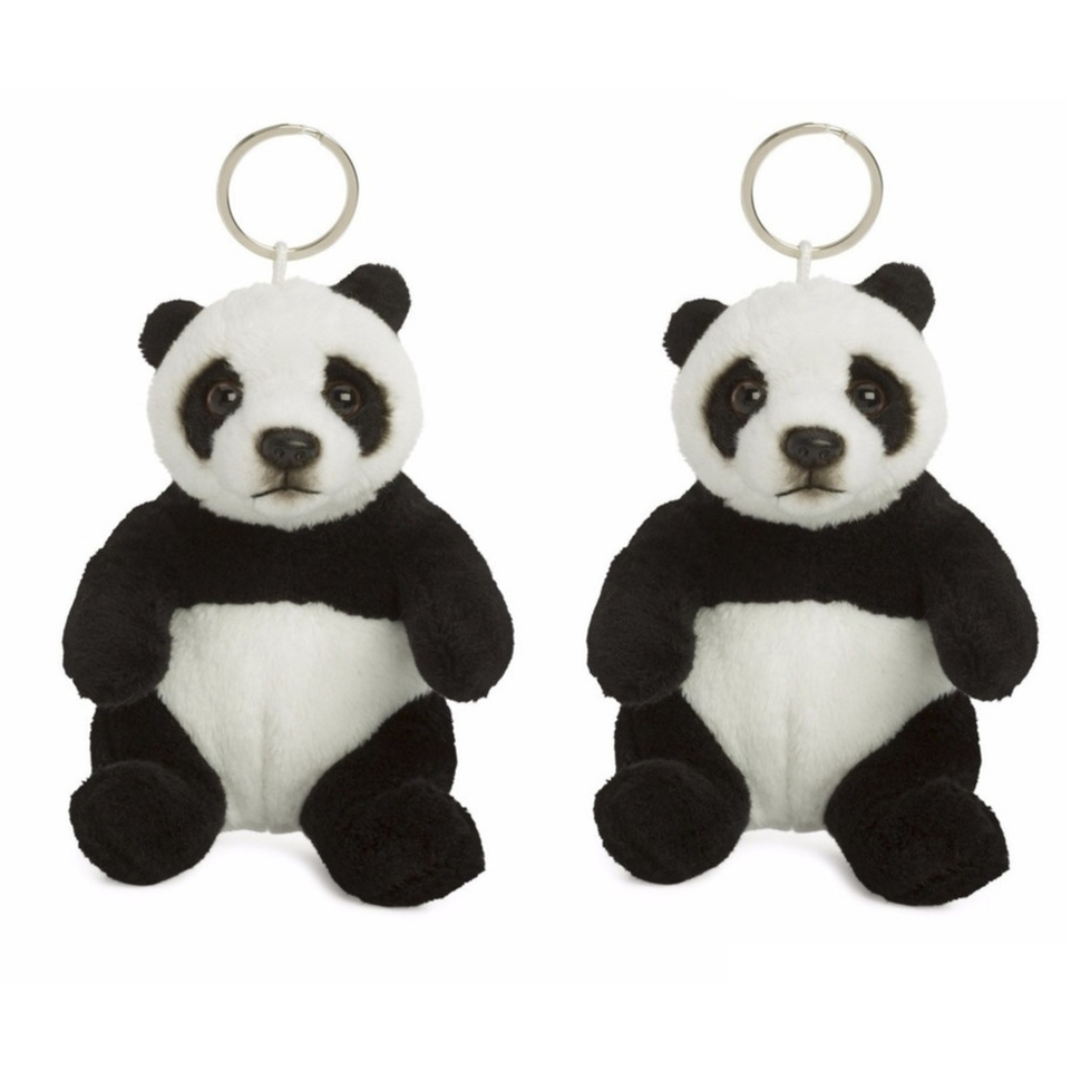 Set van 2x stuks wNF pluche pandabeer sleutelhanger 10 cm - Pluche dieren cadeau knuffels/knuffeltjes voor kinderen.