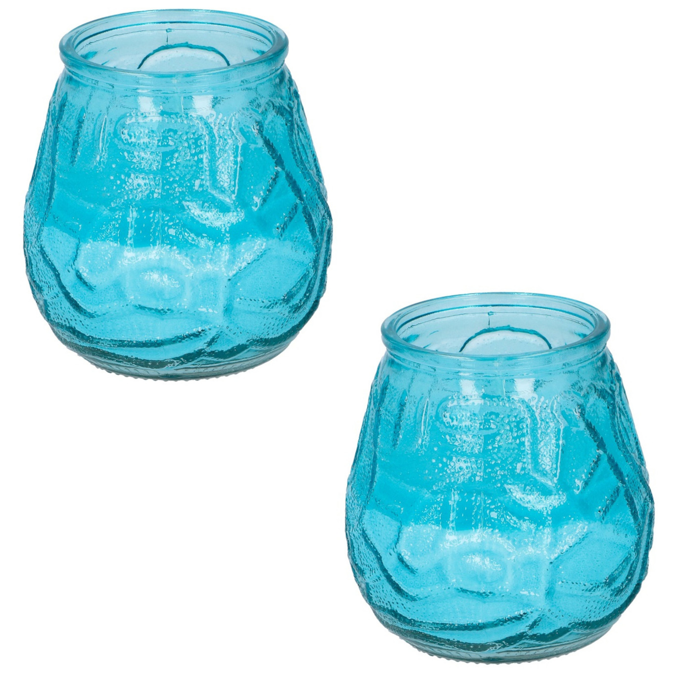 Set van 3x stuks Citronella lowboy tuin kaarsen in blauw glas 10 cm - Anti muggen/insecten artikelen