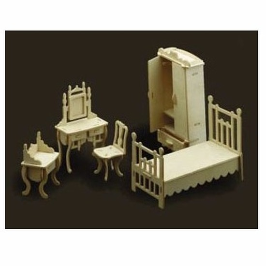 Speelgoed poppenhuis slaapkamer meubels bouwpakket - Houten bouwpakketten