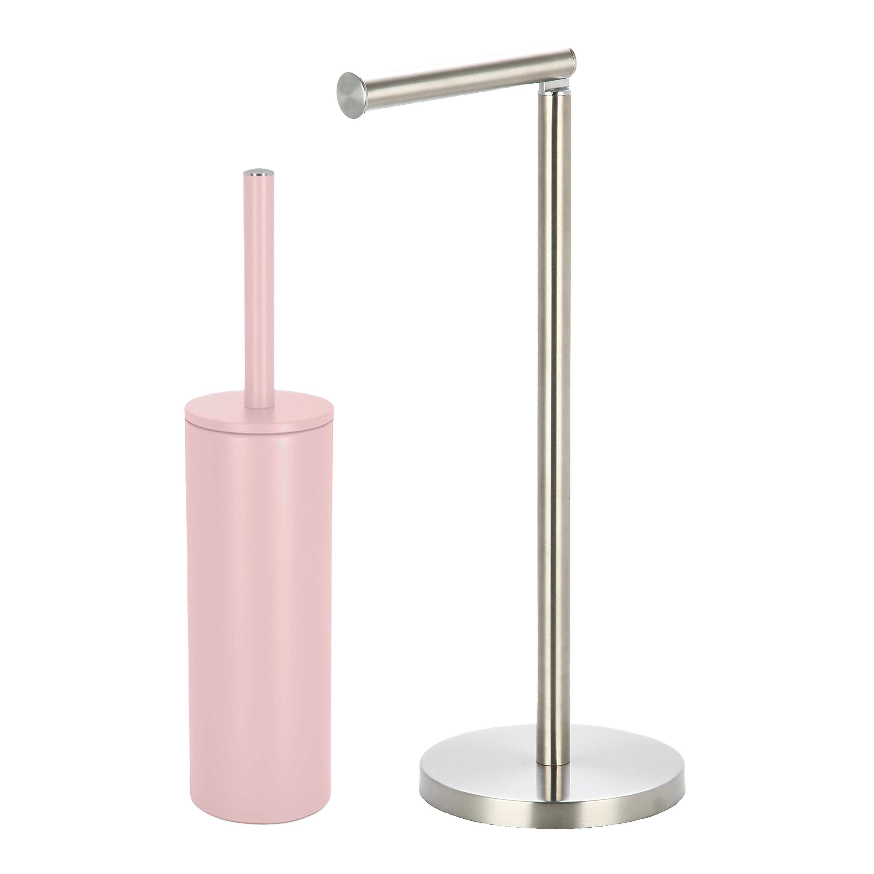 Spirella Badkamer accessoires set - WC-borstel/toiletrollen houder - metaal - lichtroze/zilver - Luxe uitstraling
