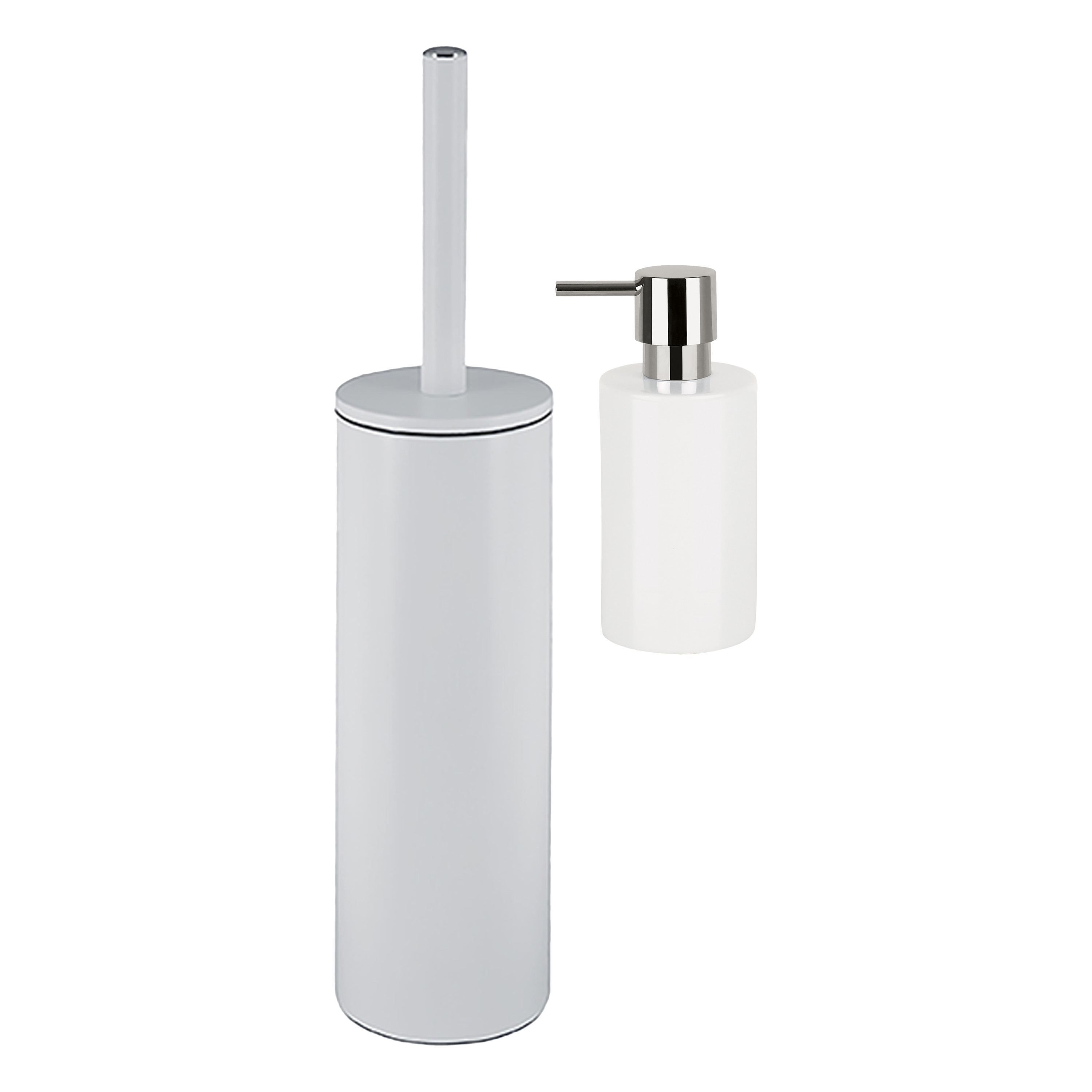Spirella Badkamer accessoires set - WC-borstel/zeeppompje - metaal/porselein - ivoor wit - Luxe uitstraling