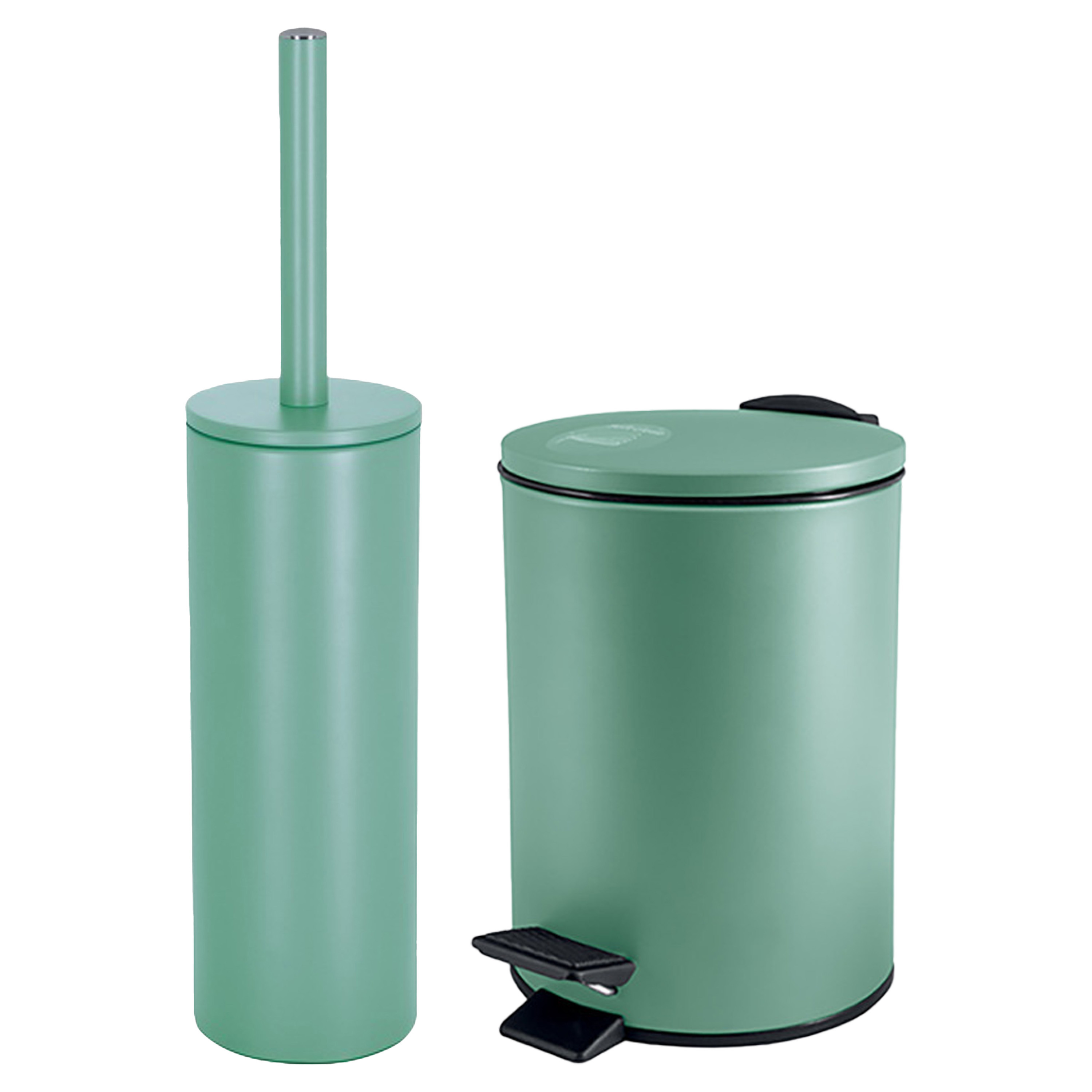 Spirella Badkamer/toilet accessoires set - WC-borstel en pedaalemmer 5L - metaal - salie groen