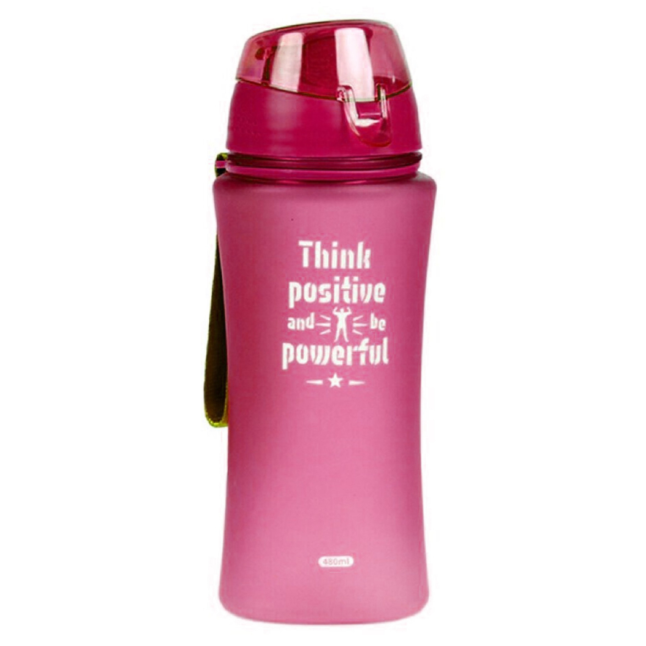 Sport Bidon drinkfles/waterfles Think Positive print roze 480 Ml van Kunststof