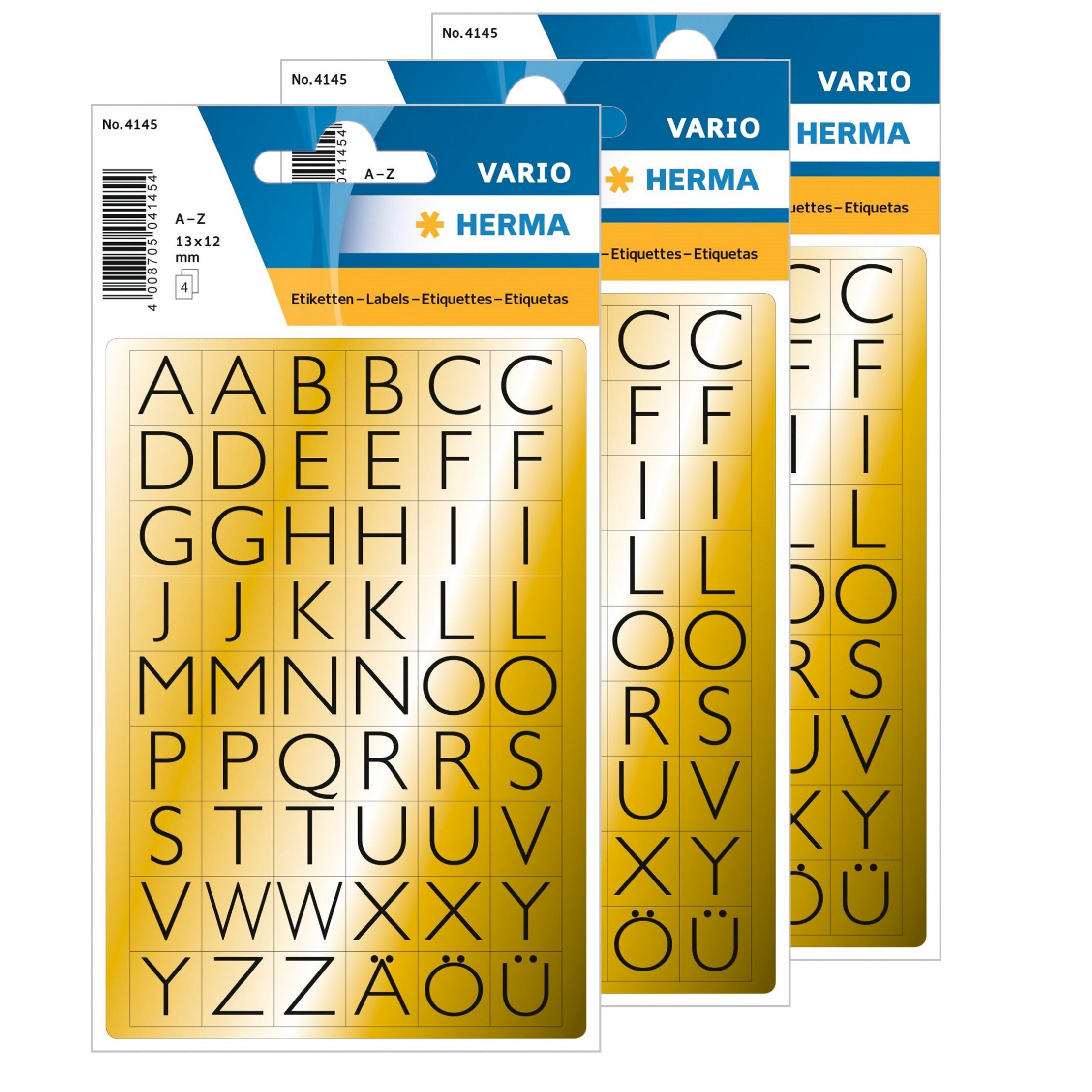 Stickervelletjes met 648x stuks alfabet plak letters A tot Z zwart/goud 13x12 mm -