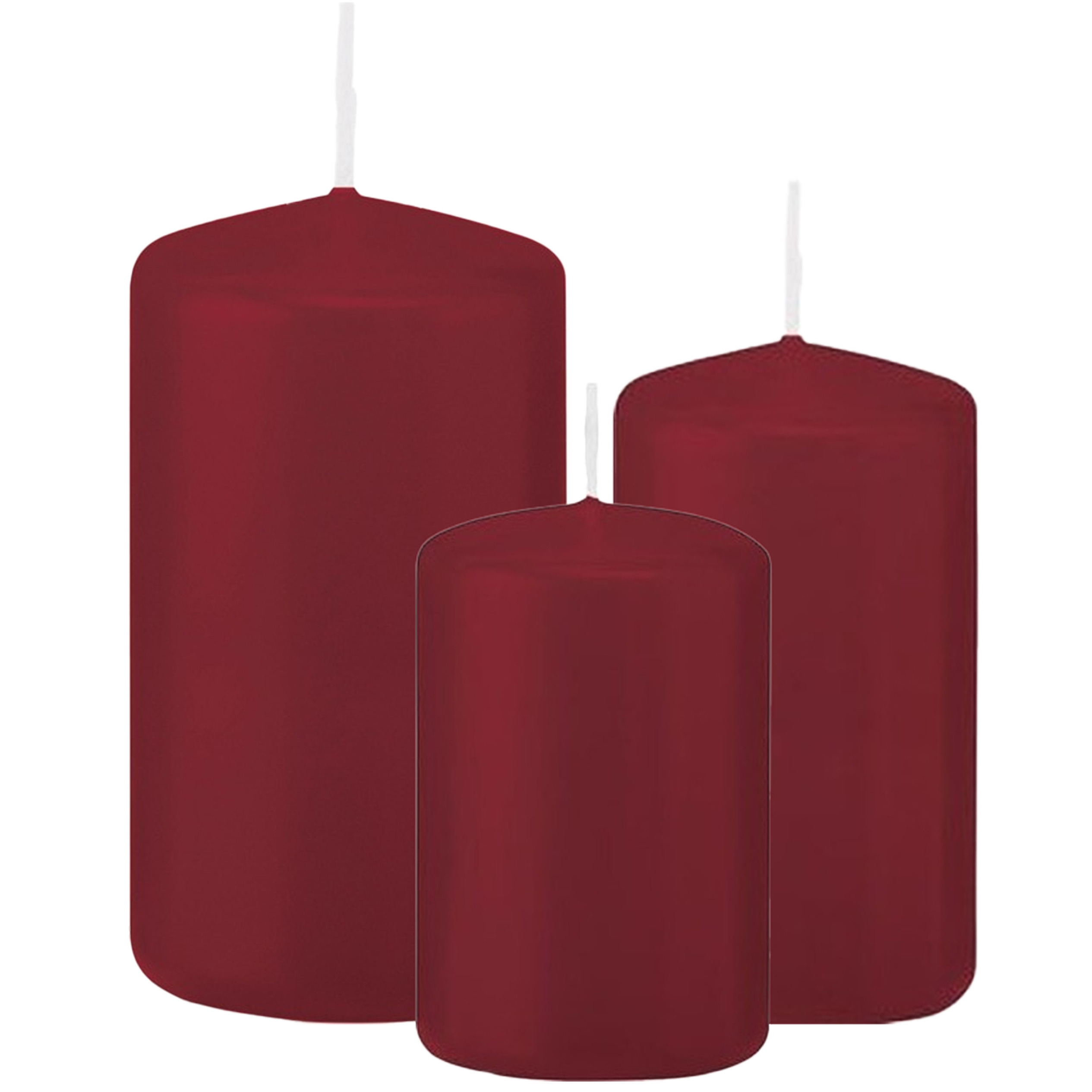 Stompkaarsen set van 3x stuks bordeaux rood 8-10-12 cm -