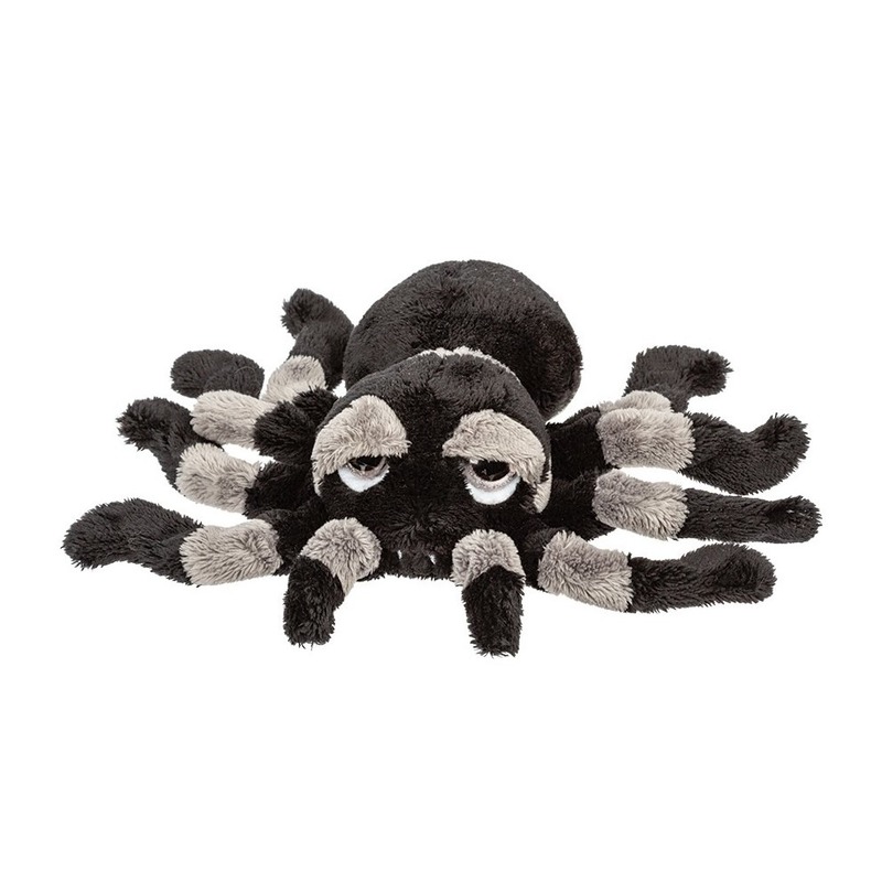 Halloween Pluche grijs met zwarte spin knuffel 22 cm - Spinnen insecten knuffels - Speelgoed voor kinderen