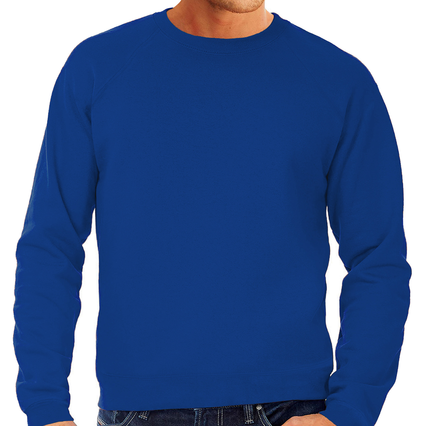 Sweater / sweatshirt trui blauw met ronde hals en raglan mouwen voor mannen