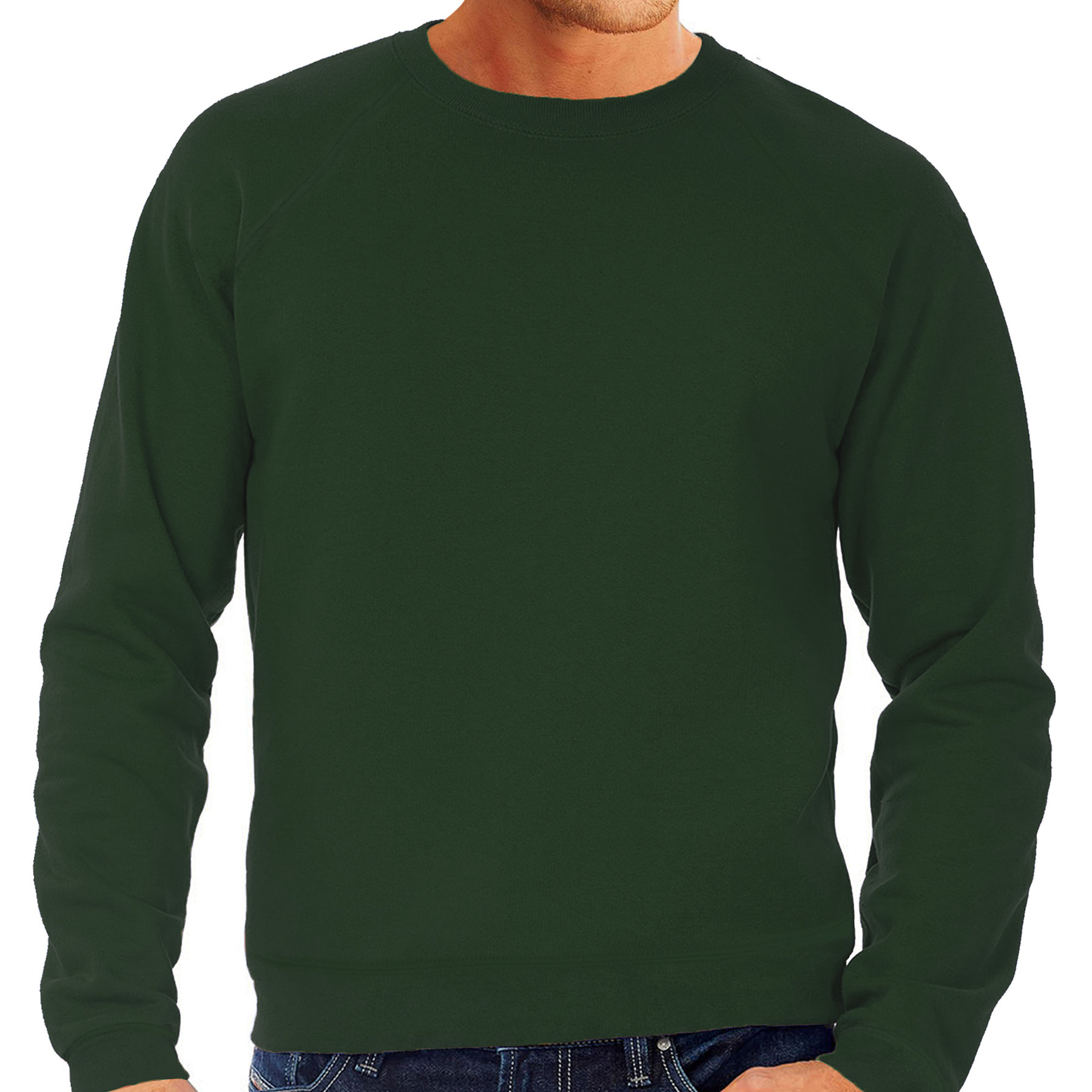 Sweater / sweatshirt trui groen / bottle green met ronde hals en raglan mouwen voor mannen