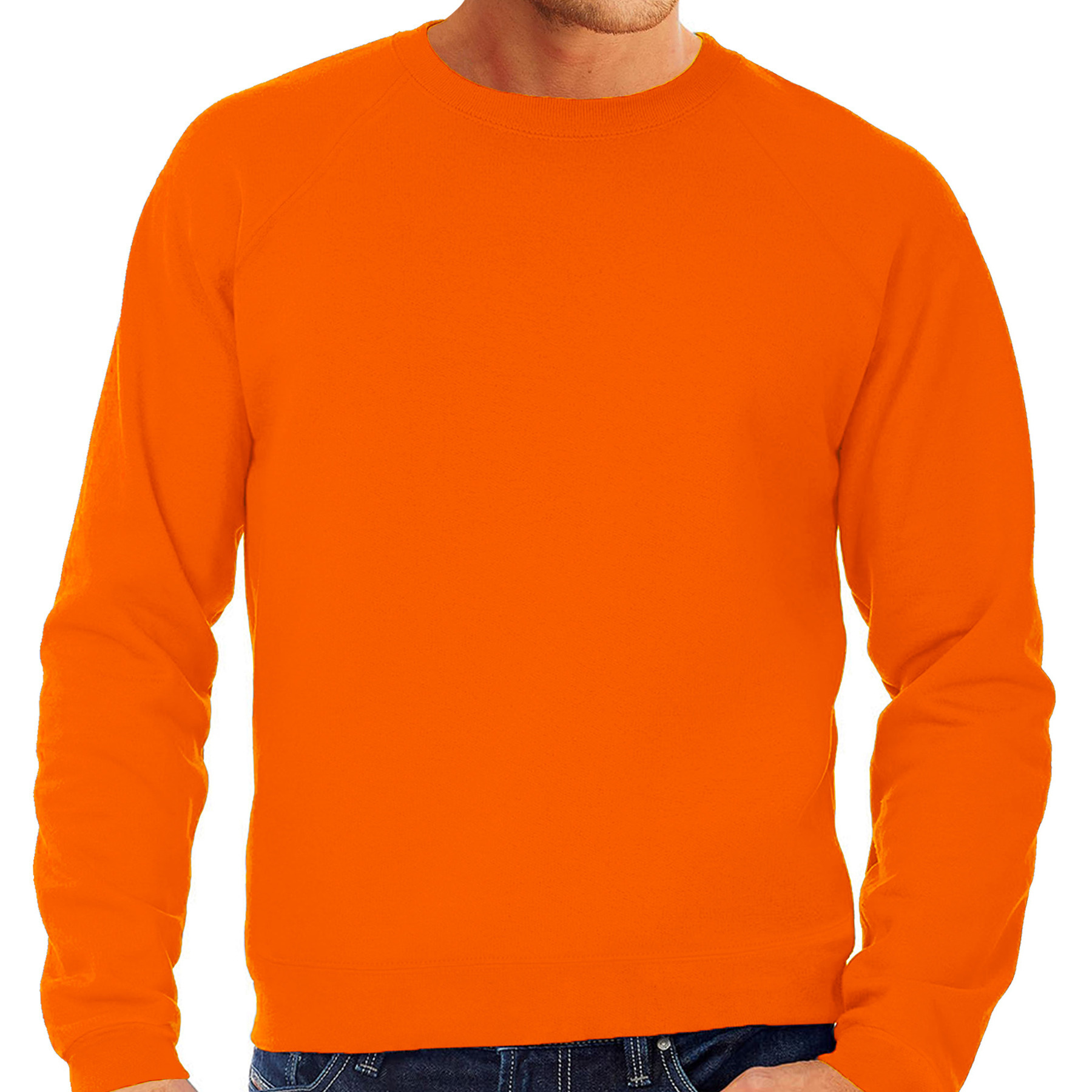 Sweater / sweatshirt trui oranje met ronde hals en raglan mouwen voor mannen Koningsdag / oranje supporter