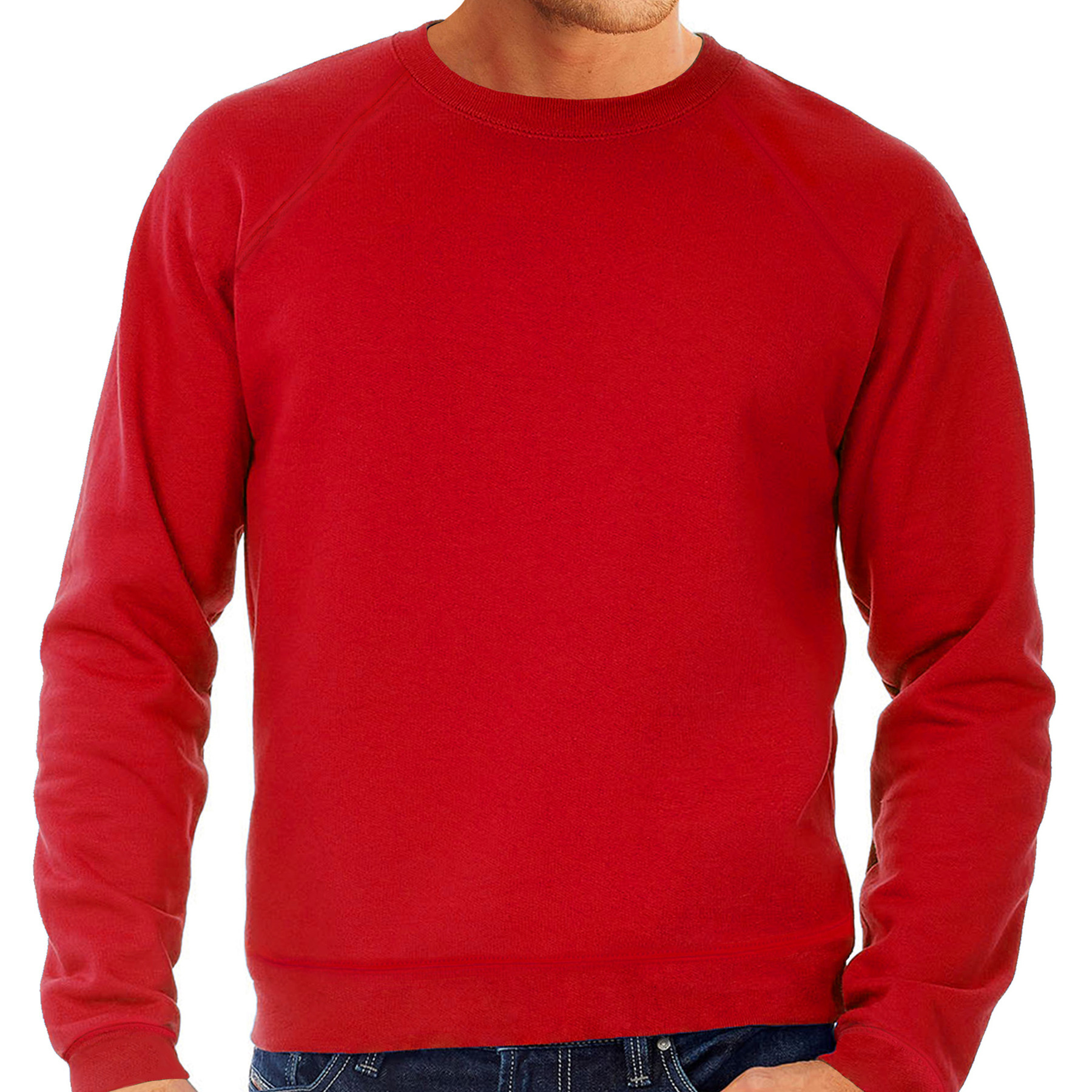 Sweater / sweatshirt trui rood met ronde hals en raglan mouwen voor mannen