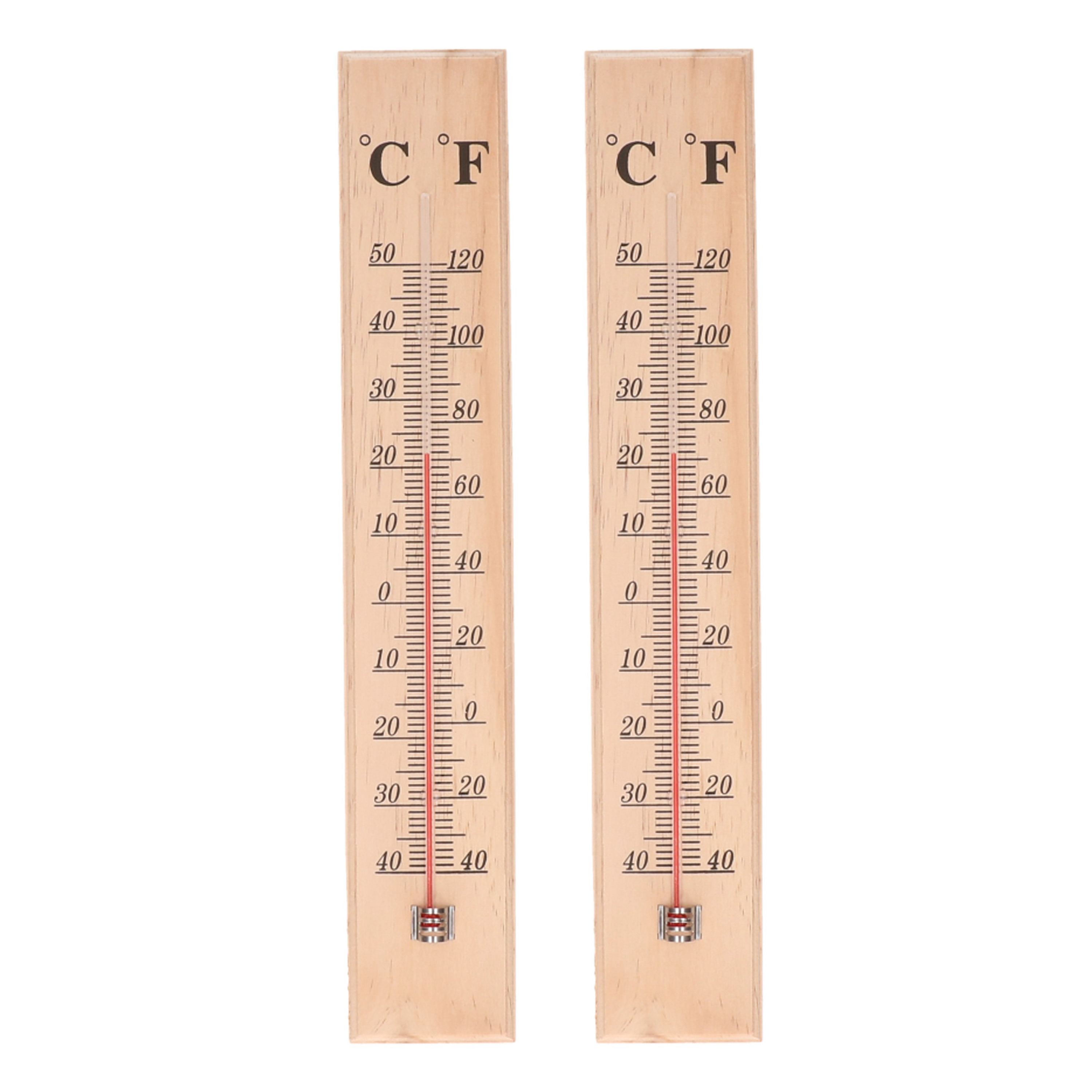 Thermometer - 2x - voor binnen en buiten - hout - 40 x 7 cm - Celsius/Fahrenheit -