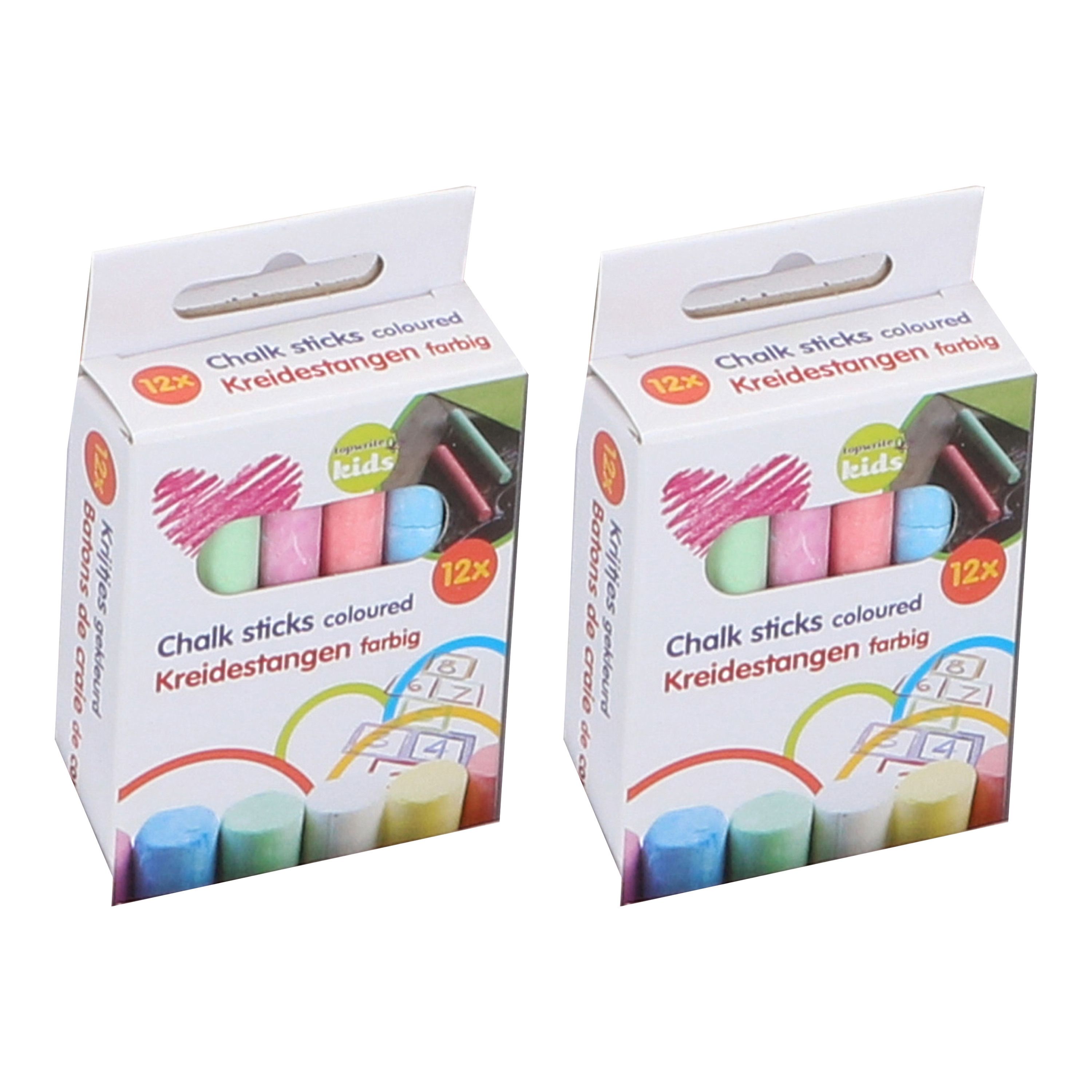 Topwrite Schoolbord krijtjes - 2x - pakje van 12x stuks - multi kleuren - speelgoed -