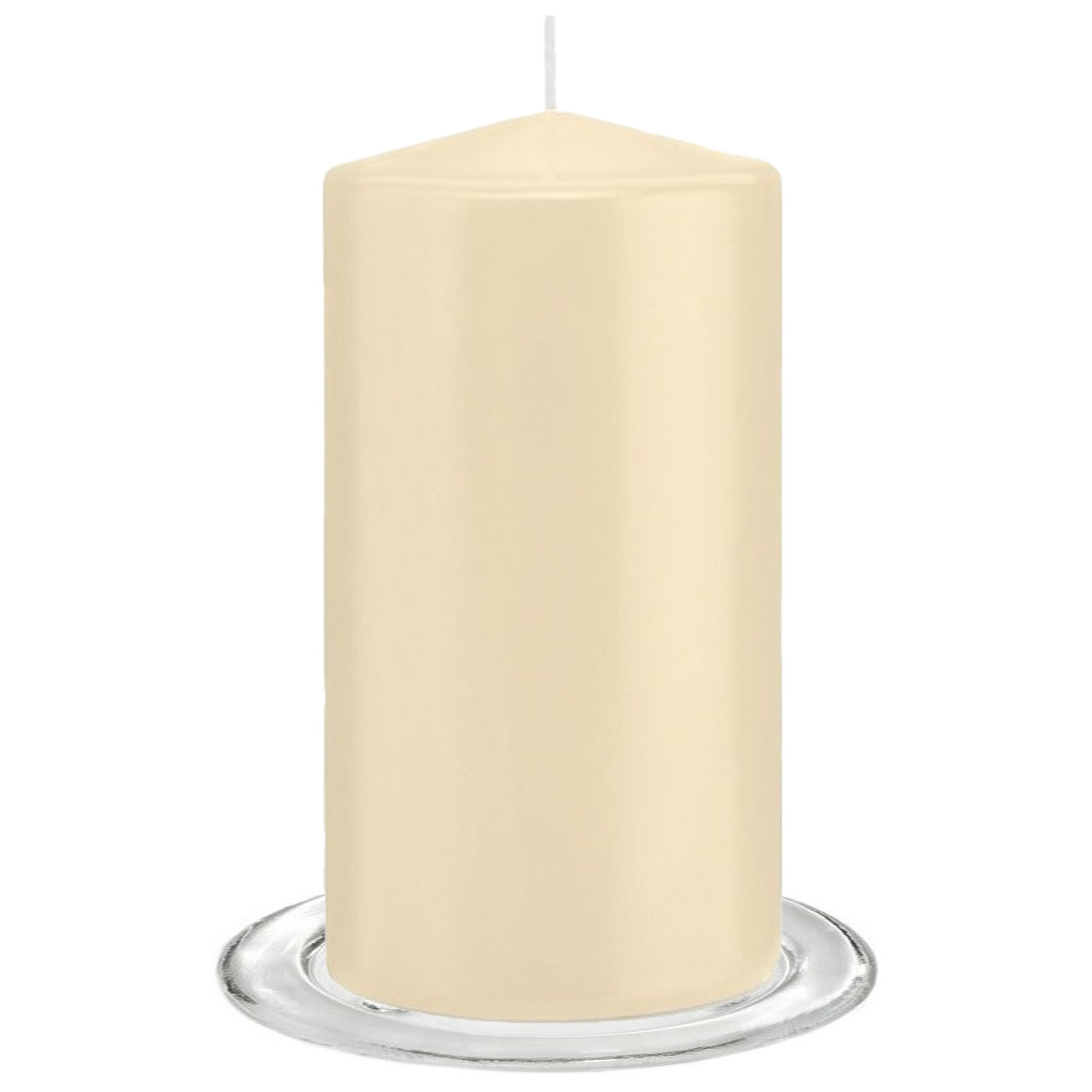 Trend Candles - Stompkaarsen met glazen onderzetters set van 2x stuks - creme wit 8 x 15 cm -