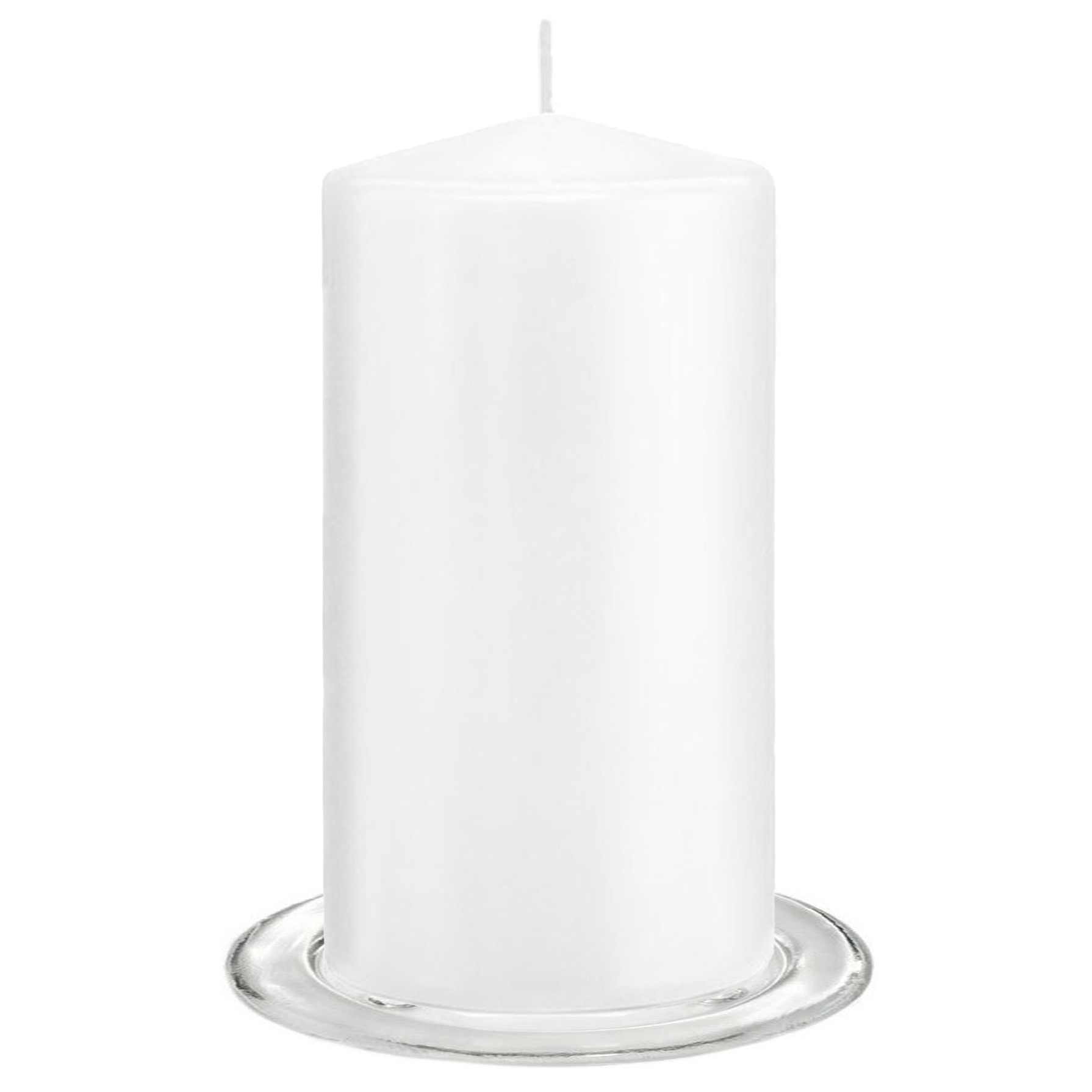 Trend Candles - Stompkaarsen met glazen onderzetters set van 2x stuks - helder wit 8 x 15 cm