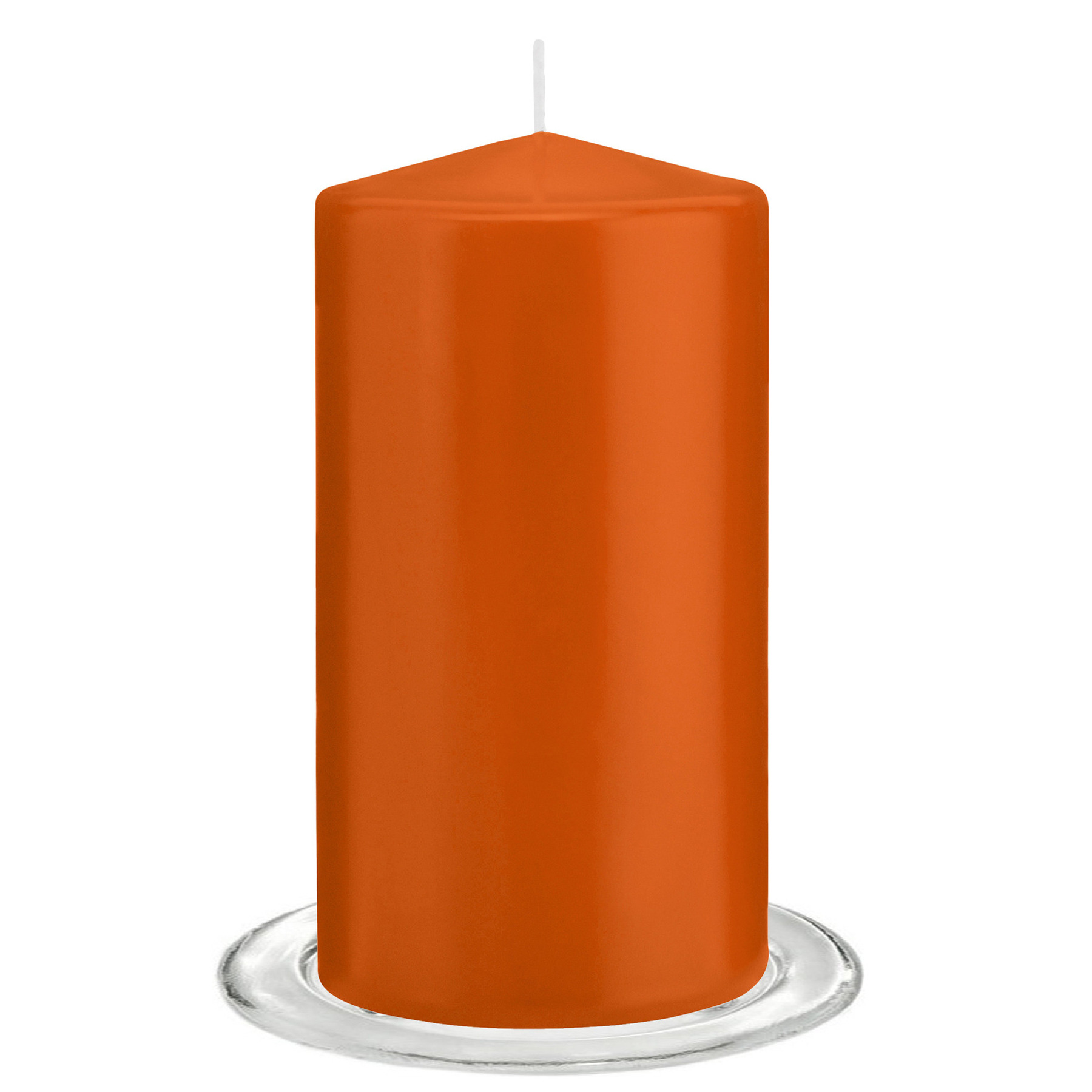 Trend Candles - Stompkaarsen met glazen onderzetters set van 2x stuks - oranje 8 x 15 cm -