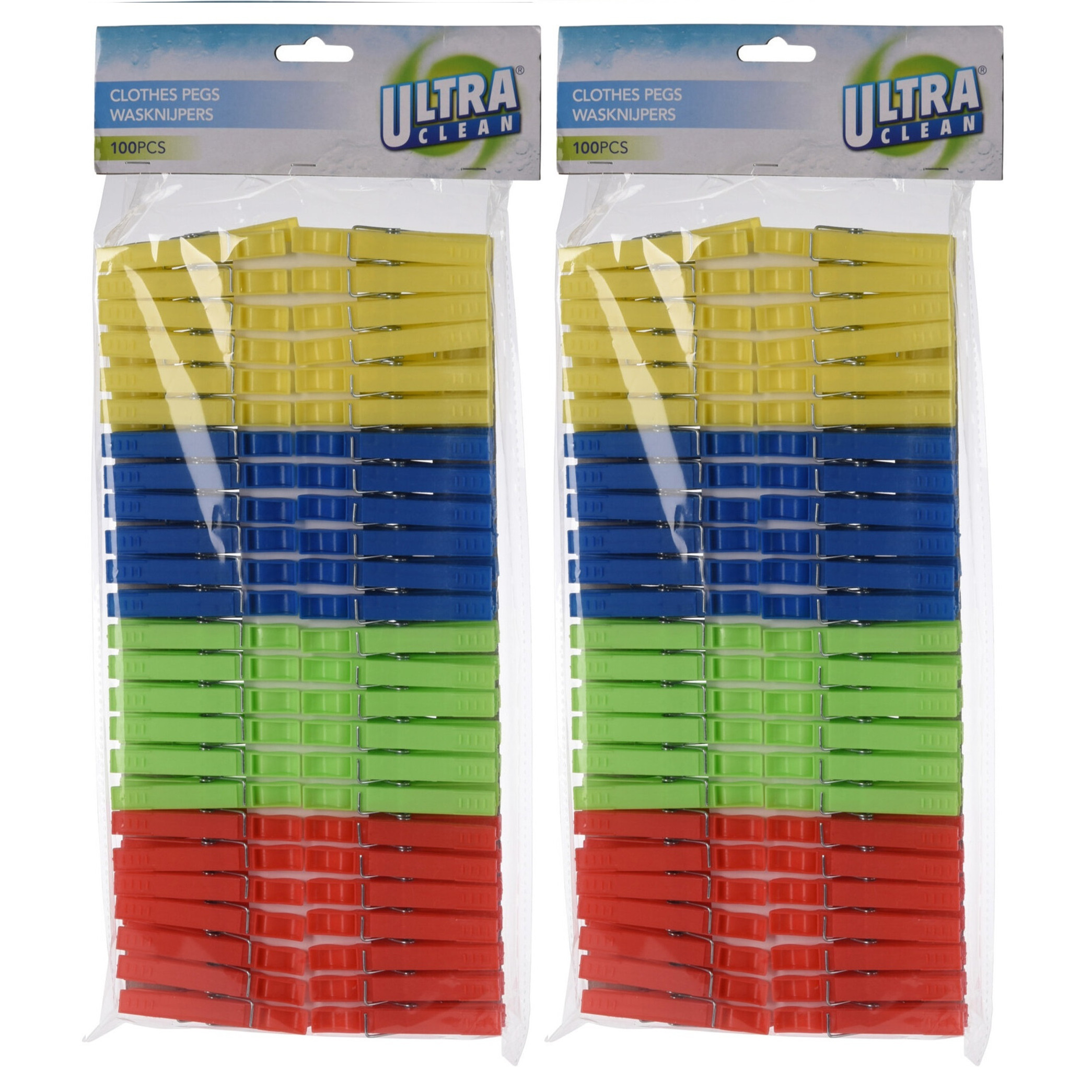 Ultra Clean Wasknijpers - 200x - kunststof - gekleurd - 8 cm