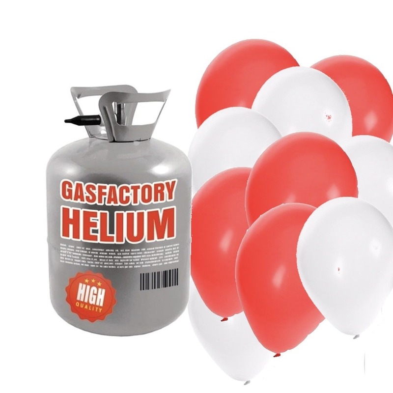 Valentijn helium tankje met rood/witte ballonnen 30 stuks -